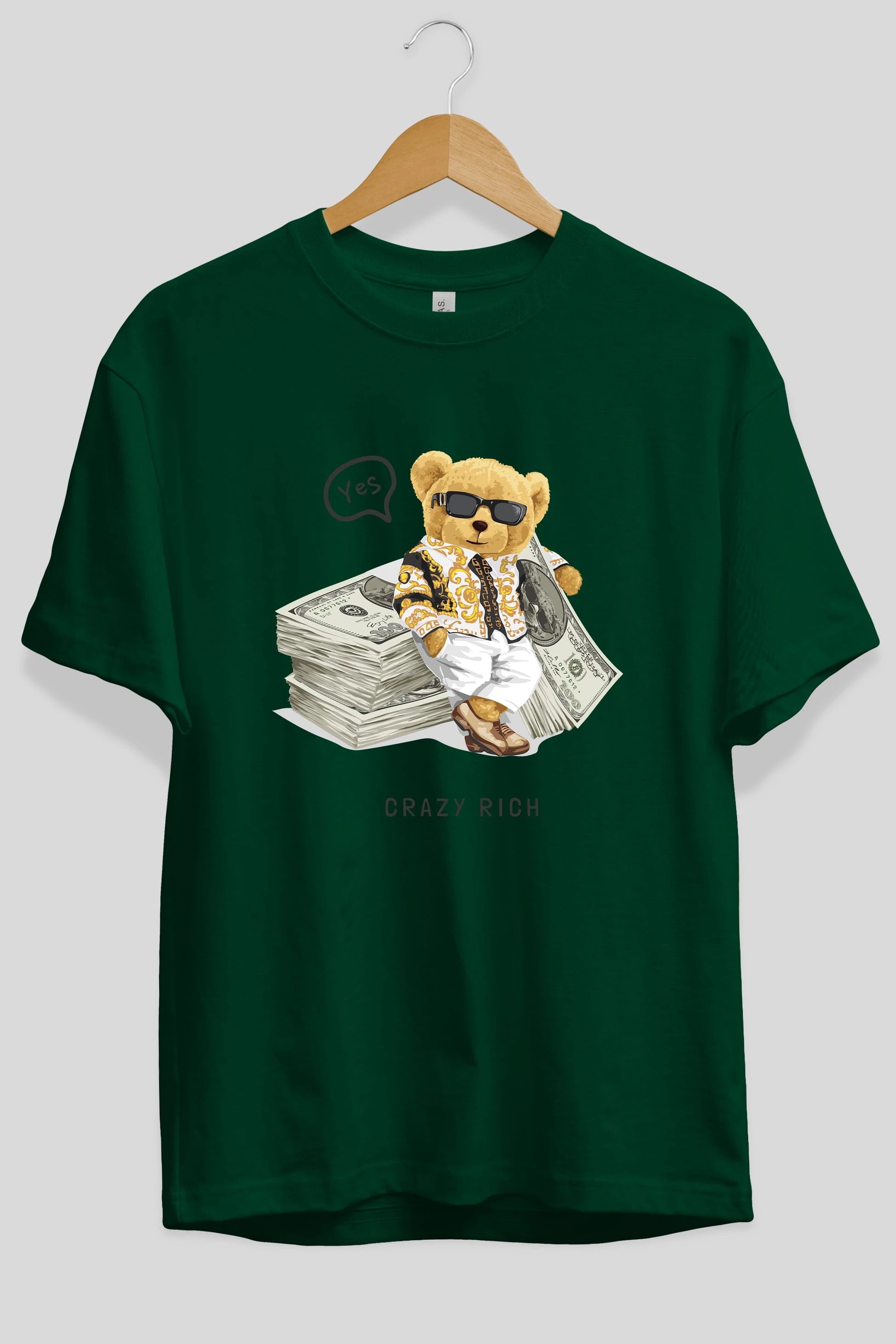 Teddy Bear Crazy Rich Ön Baskılı Oversize t-shirt Erkek Kadın Unisex %100 Pamuk