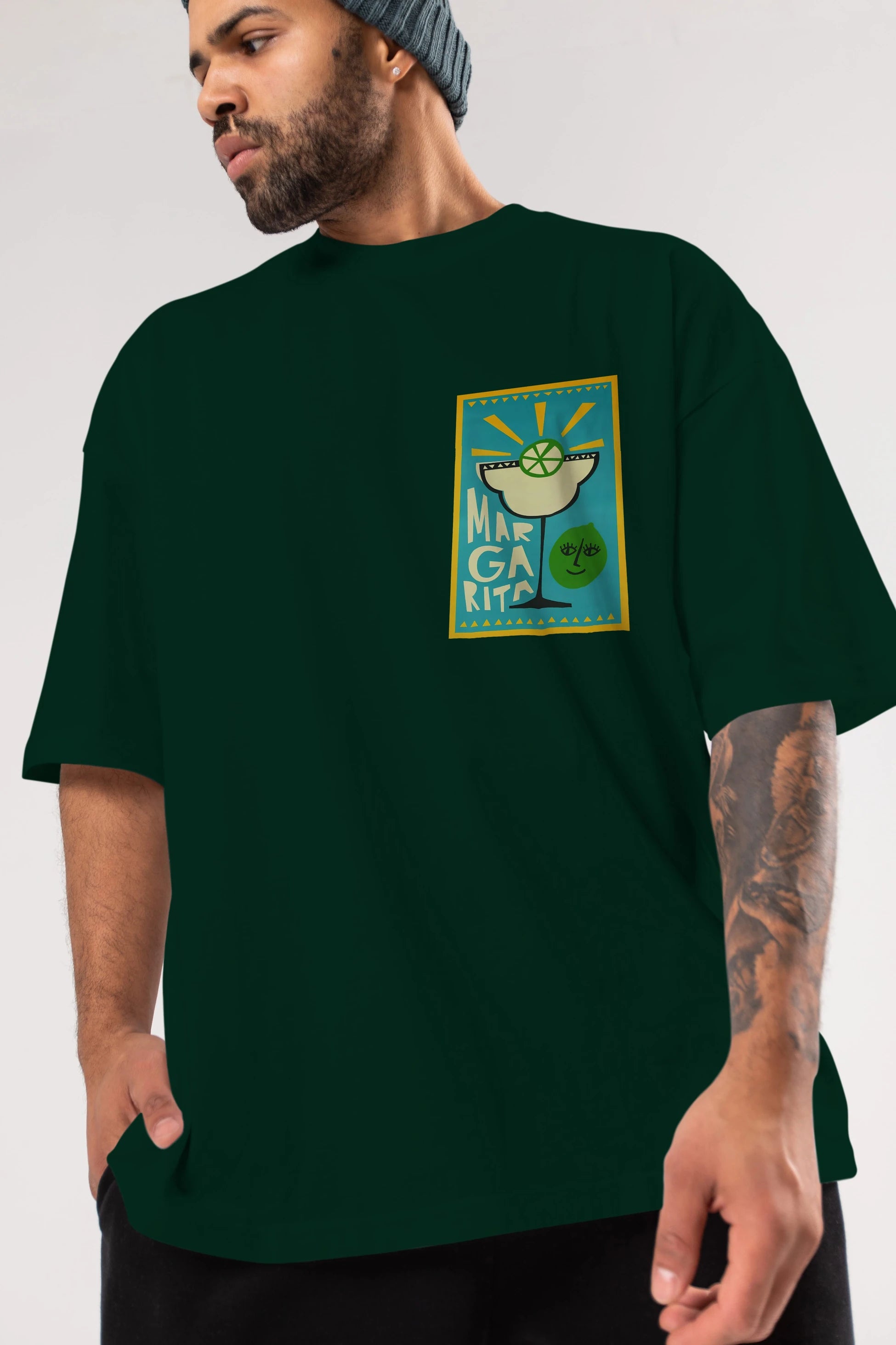 Margarita 4 Ön Sol Baskılı Oversize t-shirt Erkek Kadın Unisex %100 Pamuk Bisiklet Yaka tişort