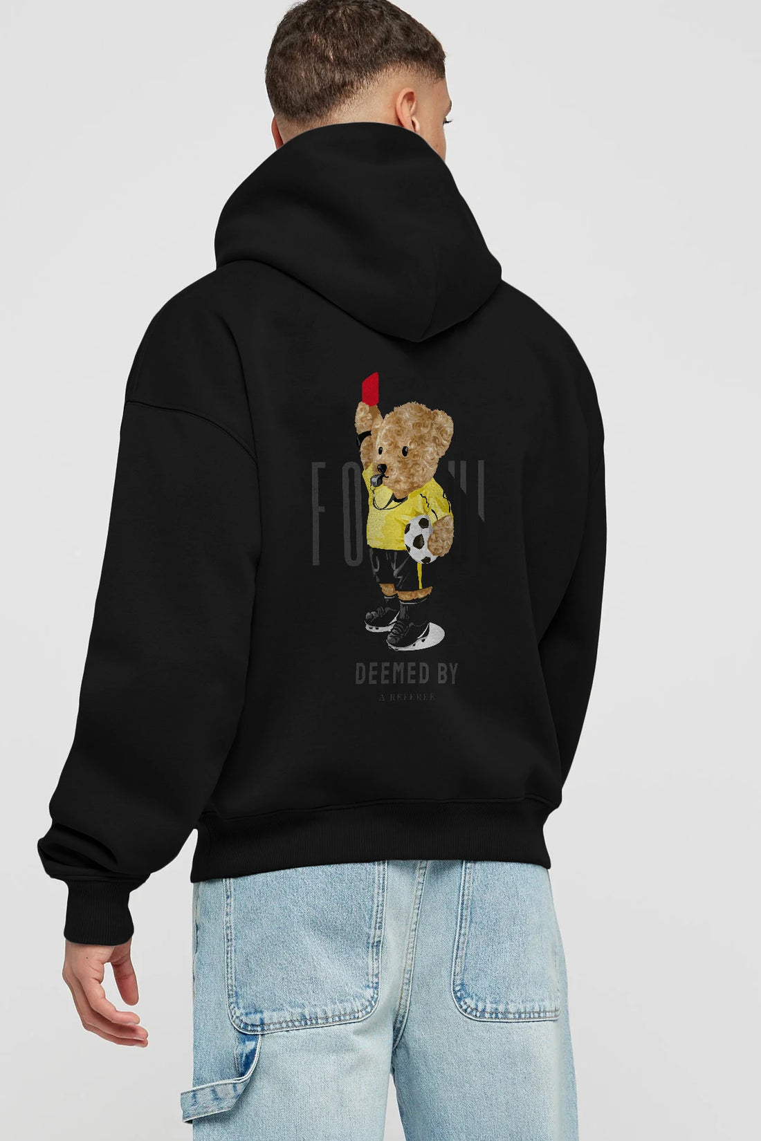 Teddy Bear Kırmızı Kart Arka Baskılı Hoodie Oversize Kapüşonlu Sweatshirt Erkek Kadın Unisex