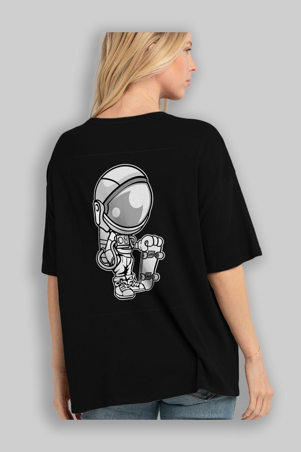 Astronaut Skaterboy Arka Baskılı Oversize t-shirt Erkek Kadın Unisex %100 Pamuk tişort