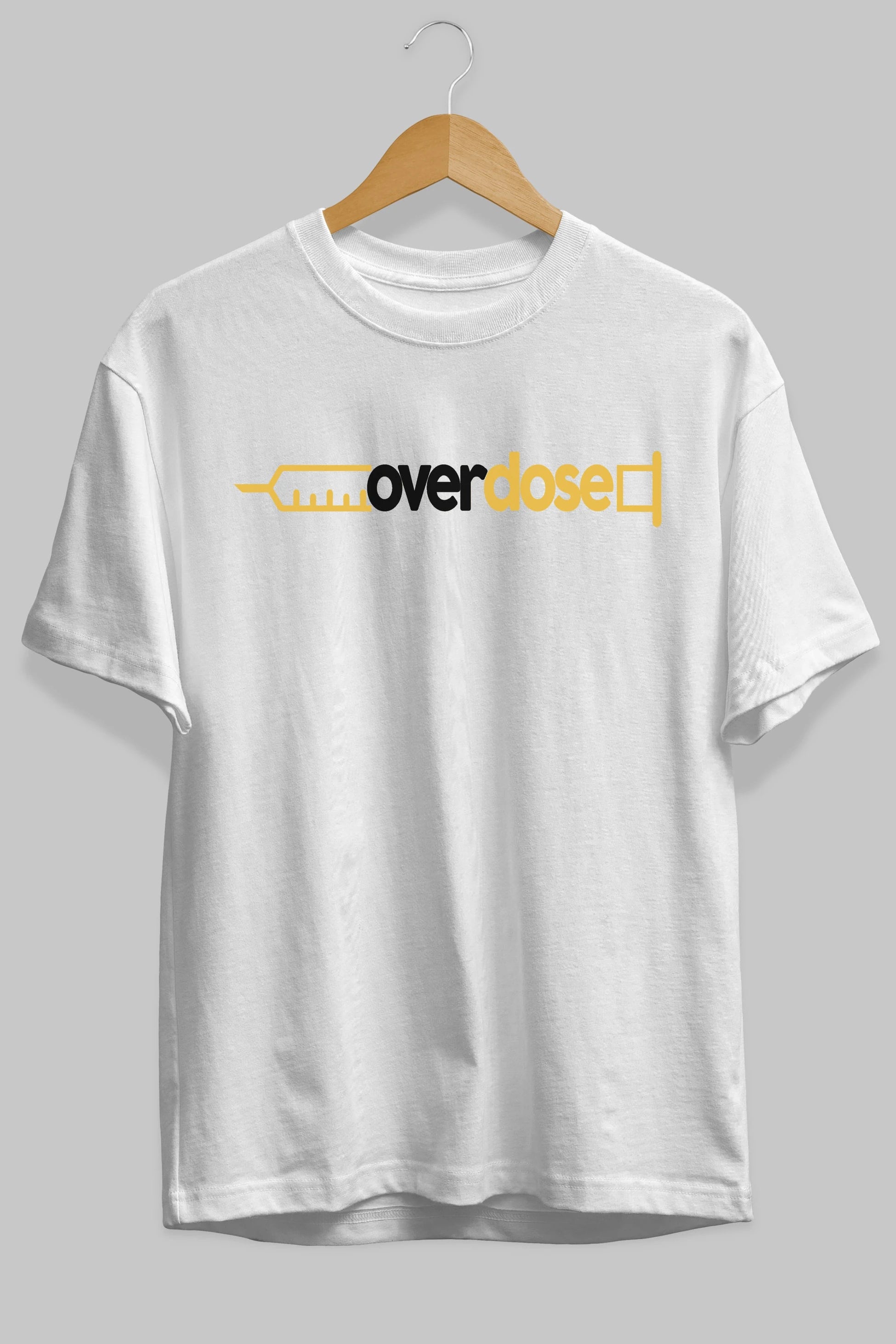 Overdose sarı Ön Baskılı Oversize t-shirt %100 pamuk Erkek Kadın Unisex