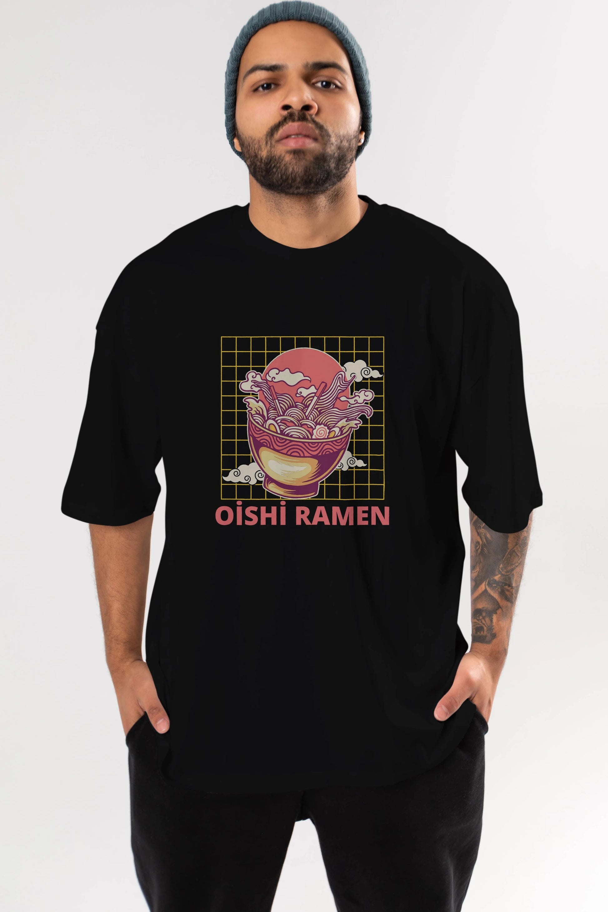 Oishi Ramen Yazılı Ön Baskılı Oversize t-shirt Erkek Kadın Unisex