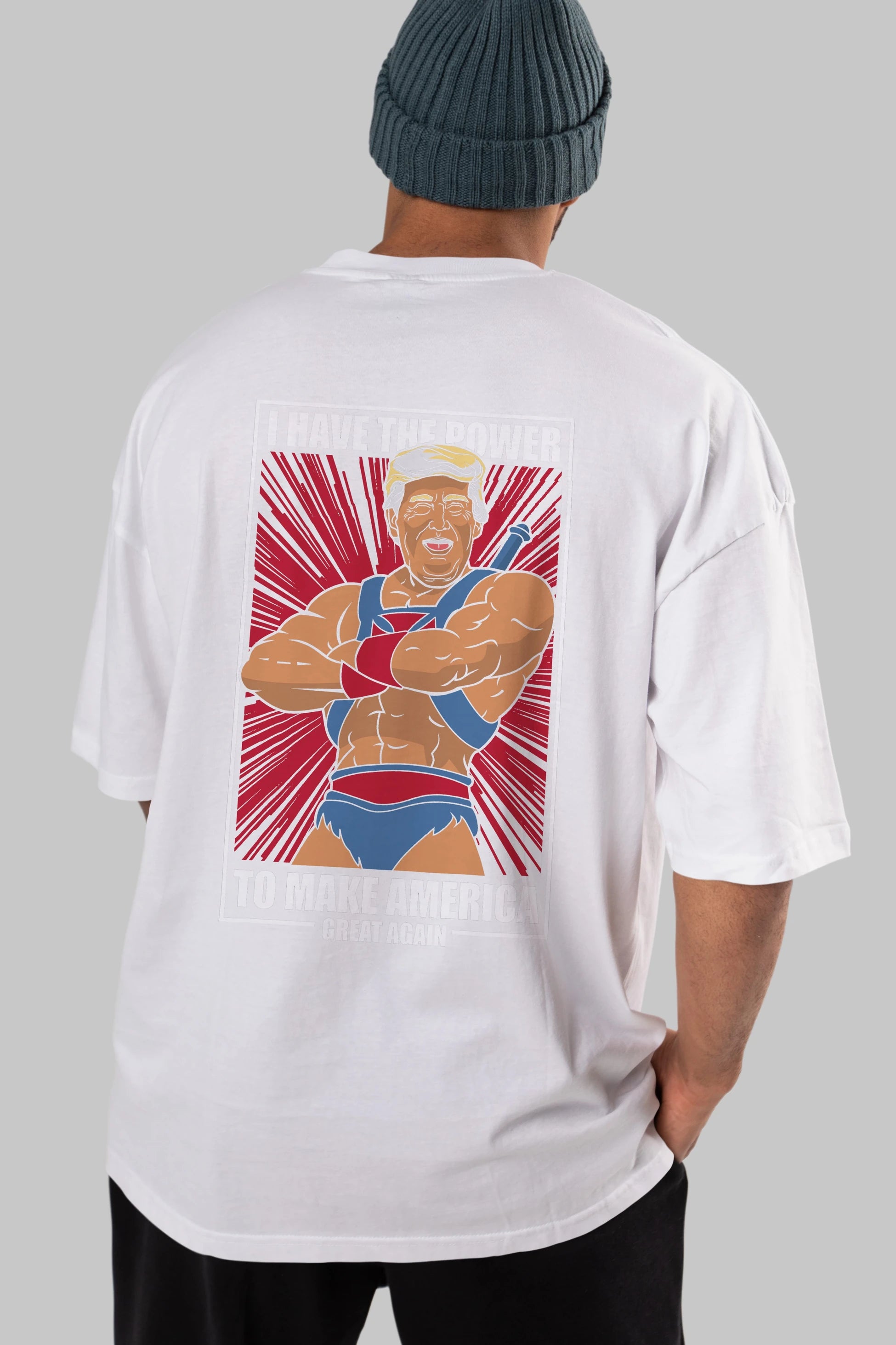 Trump Heman Arka Baskılı Oversize t-shirt Erkek Kadın Unisex %100 Pamuk tişort