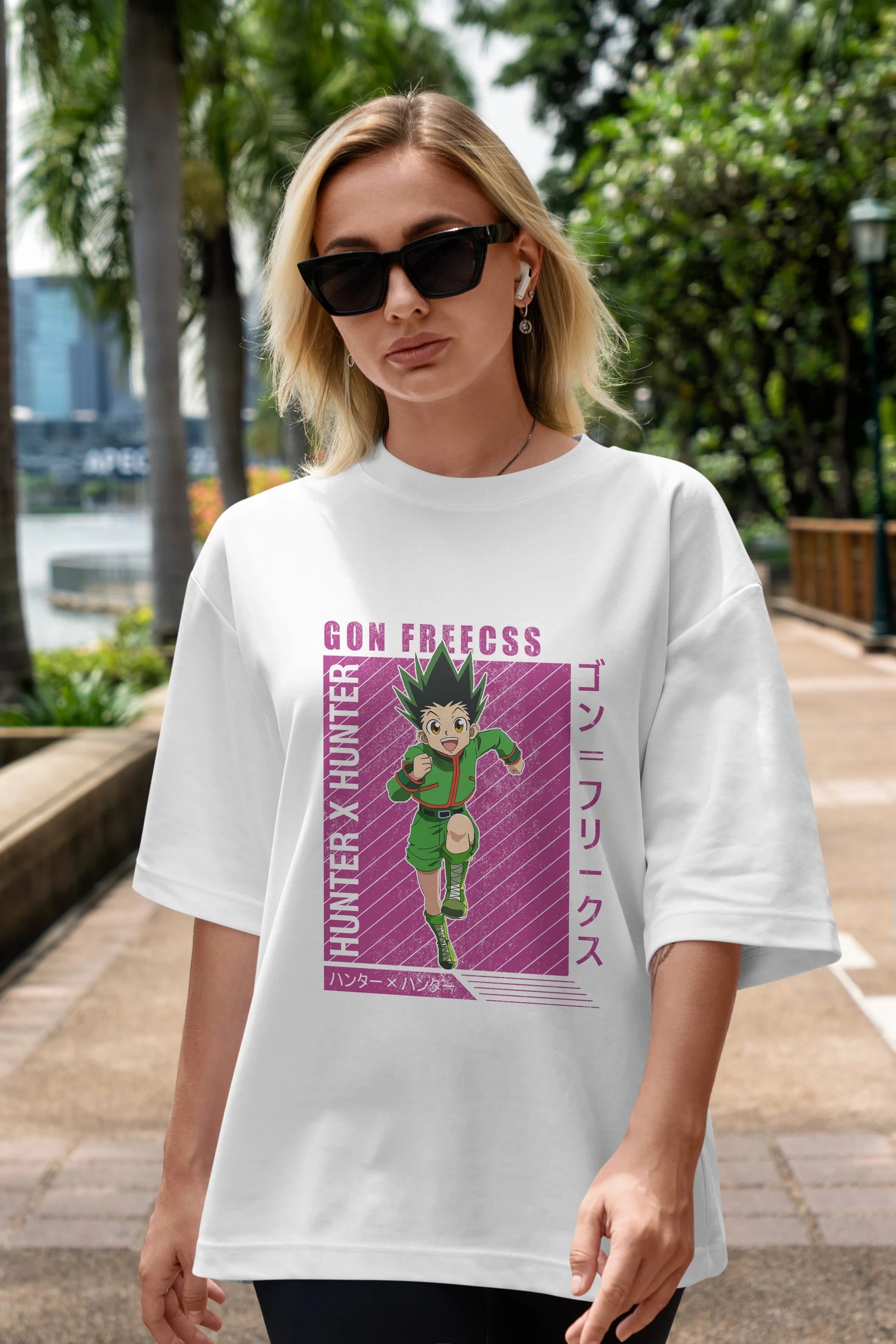 Gon Freecss HUNTER X HUNTER 3 Anime Ön Baskılı Oversize t-shirt %100 pamuk Erkek Kadın Unisex
