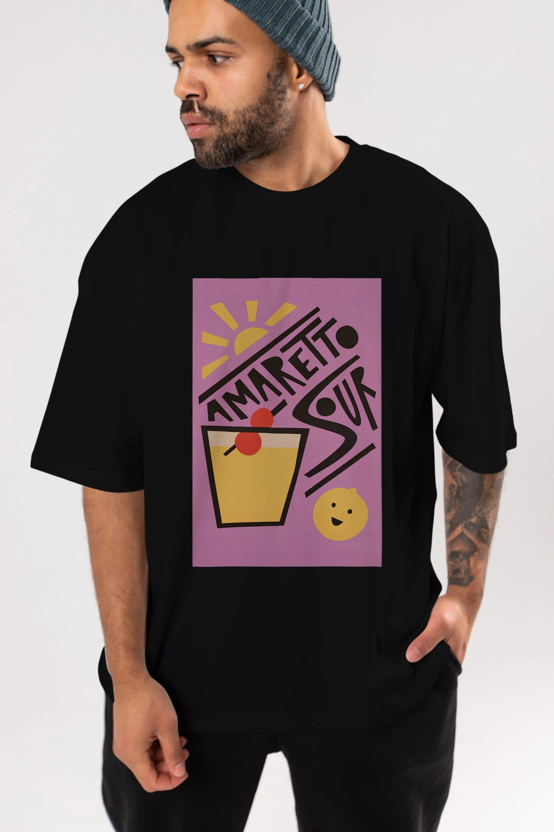 Amaretto Sour Ön Baskılı Oversize t-shirt Erkek Kadın Unisex %100 Pamuk Bisiklet Yaka tişort