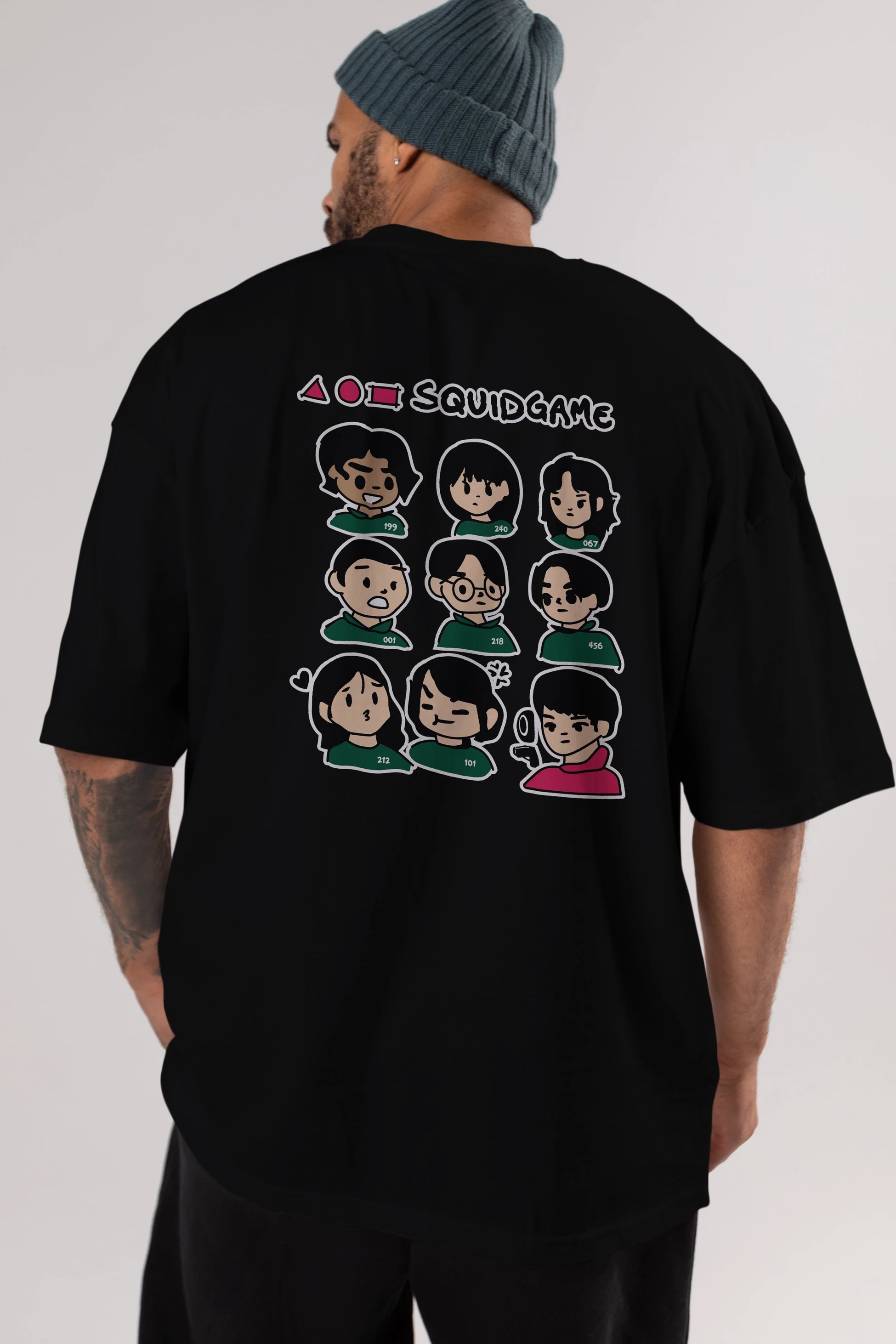 Squid Game (3) Arka Baskılı Oversize t-shirt Erkek Kadın Unisex %100 Pamuk Bisiklet Yaka tişort