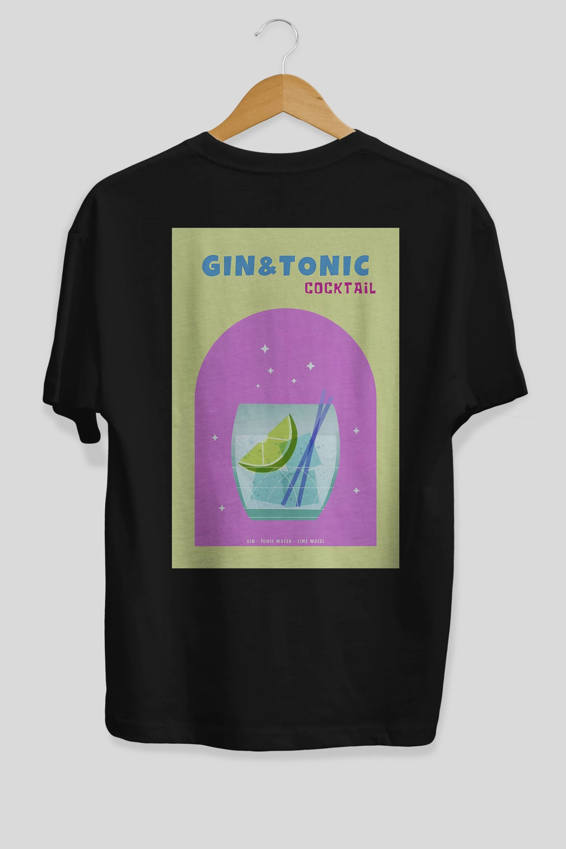 Gin Tonic Cocktail Arka Baskılı Oversize t-shirt Erkek Kadın Unisex %100 Pamuk Bisiklet Yaka tişort