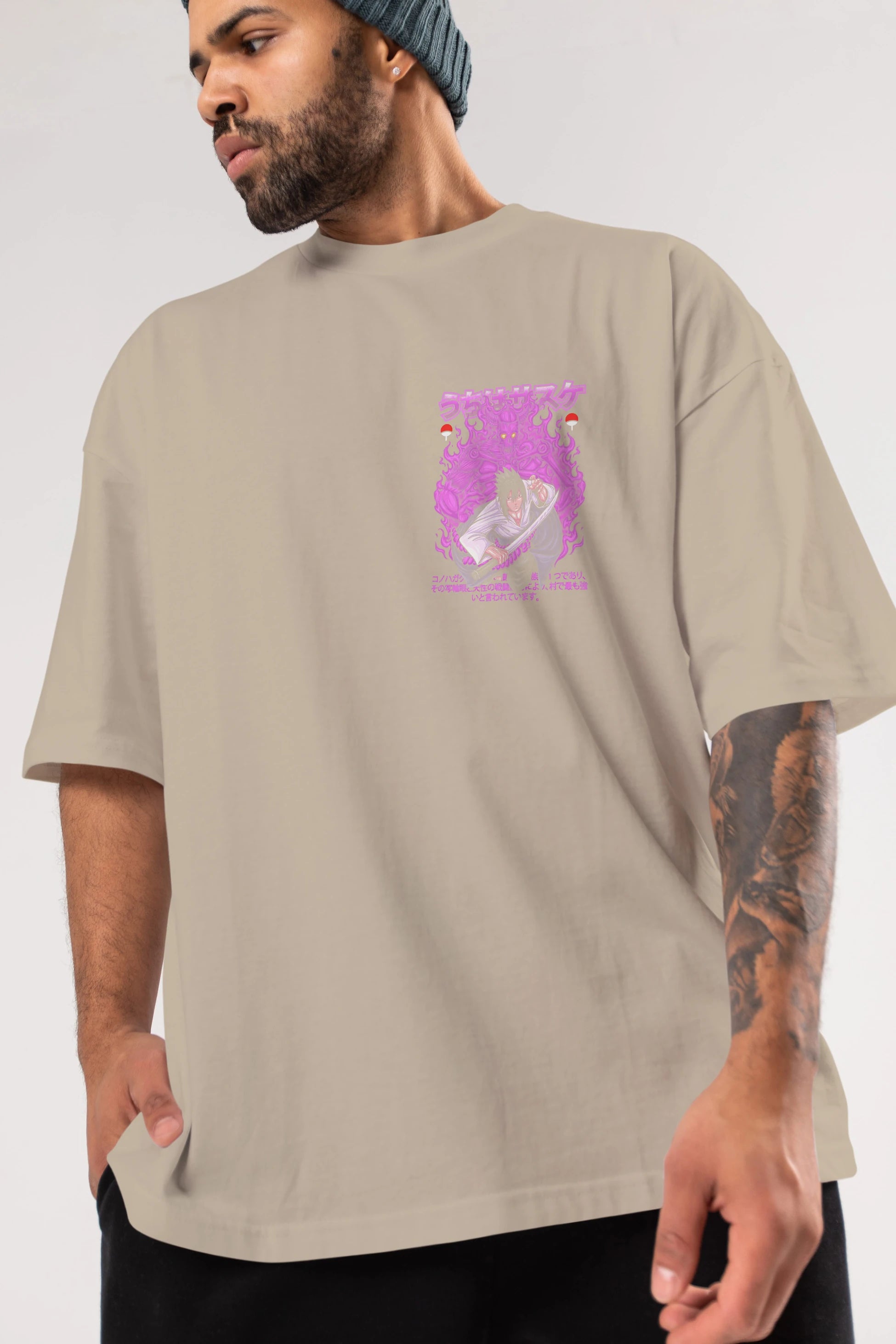 SASUKE UCHIHA NARUTO Ön Sol Baskılı Oversize t-shirt Erkek Kadın Unisex %100 Pamuk Bisiklet Yaka tişort