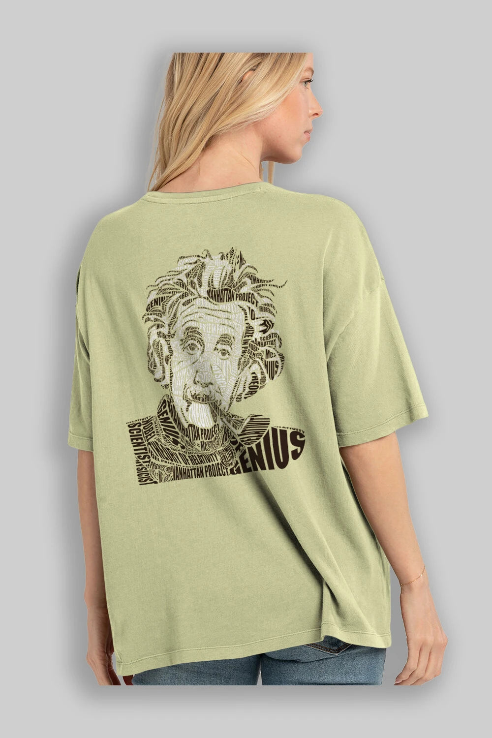 Einstein Calligram Arka Baskılı Oversize t-shirt %100 pamuk Erkek Kadın Unisex