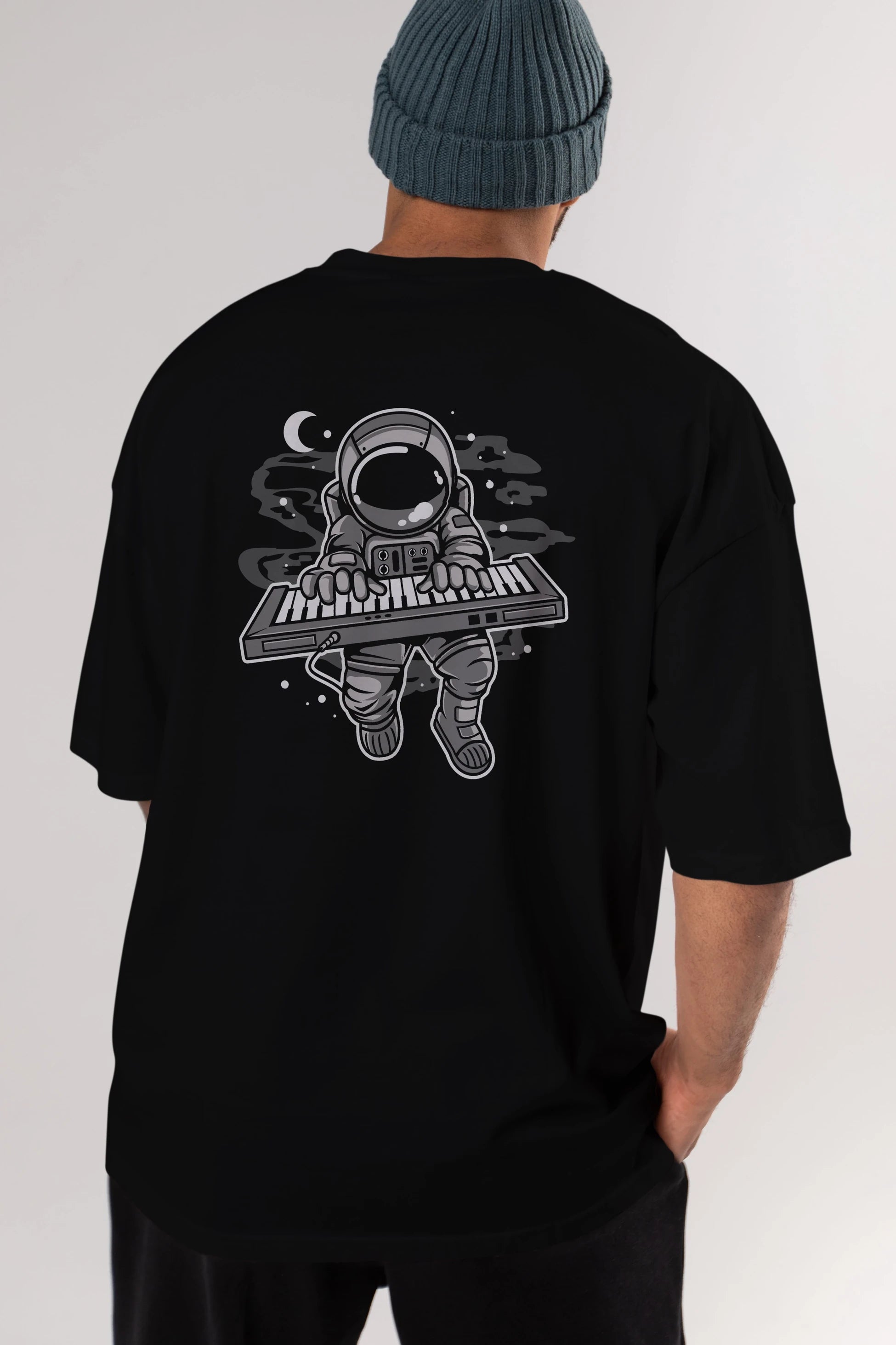 Astronaut Keyboard Arka Baskılı Oversize t-shirt Erkek Kadın Unisex