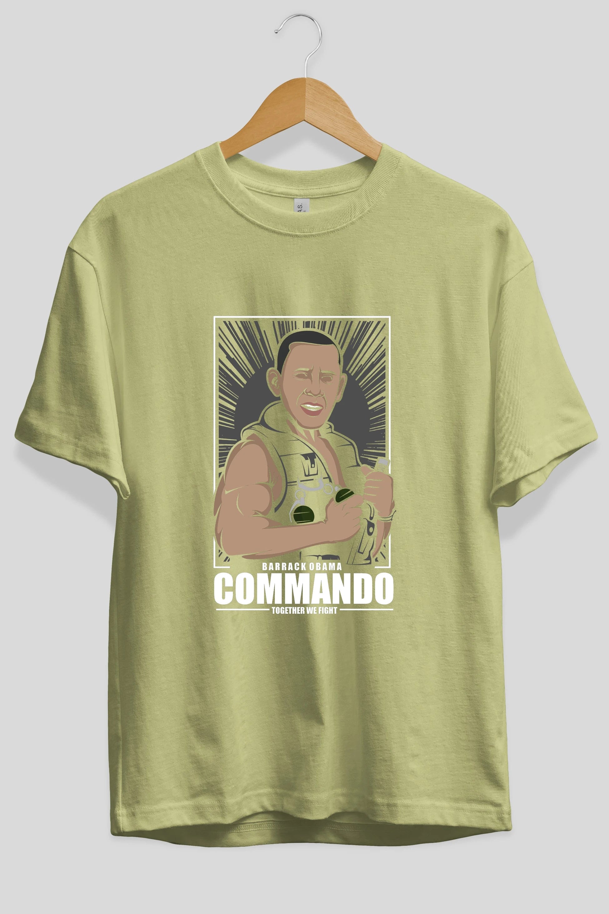 Obama Commando Ön Baskılı Oversize t-shirt Erkek Kadın Unisex %100 Pamuk tişort