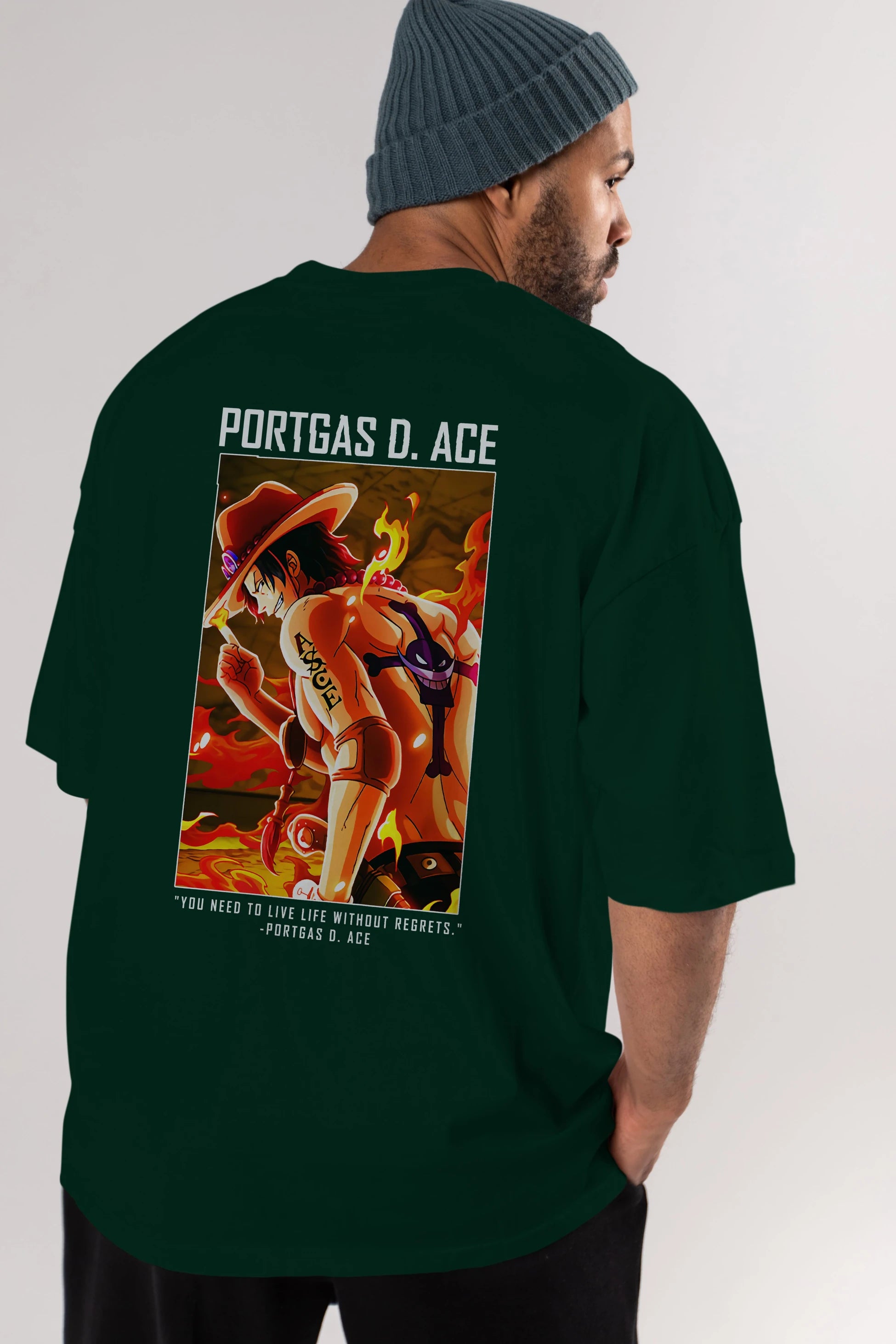 Portgas D. Ace Anime Arka Baskılı Oversize t-shirt Erkek Kadın Unisex %100 pamuk tişort