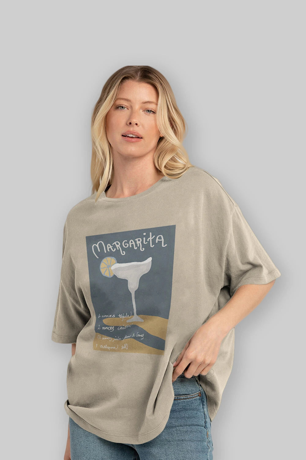 Margarita 2 Ön Baskılı Oversize t-shirt Erkek Kadın Unisex %100 Pamuk Bisiklet Yaka tişort