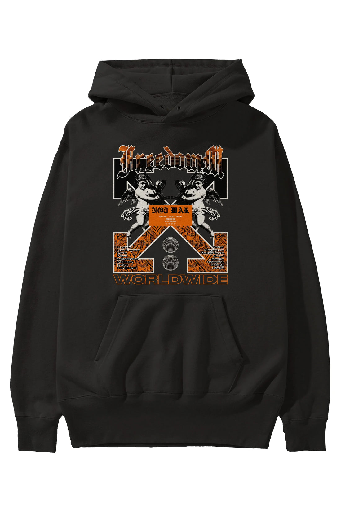 Freedom Worldwide Ön Baskılı Hoodie Oversize Kapüşonlu Sweatshirt Erkek Kadın Unisex