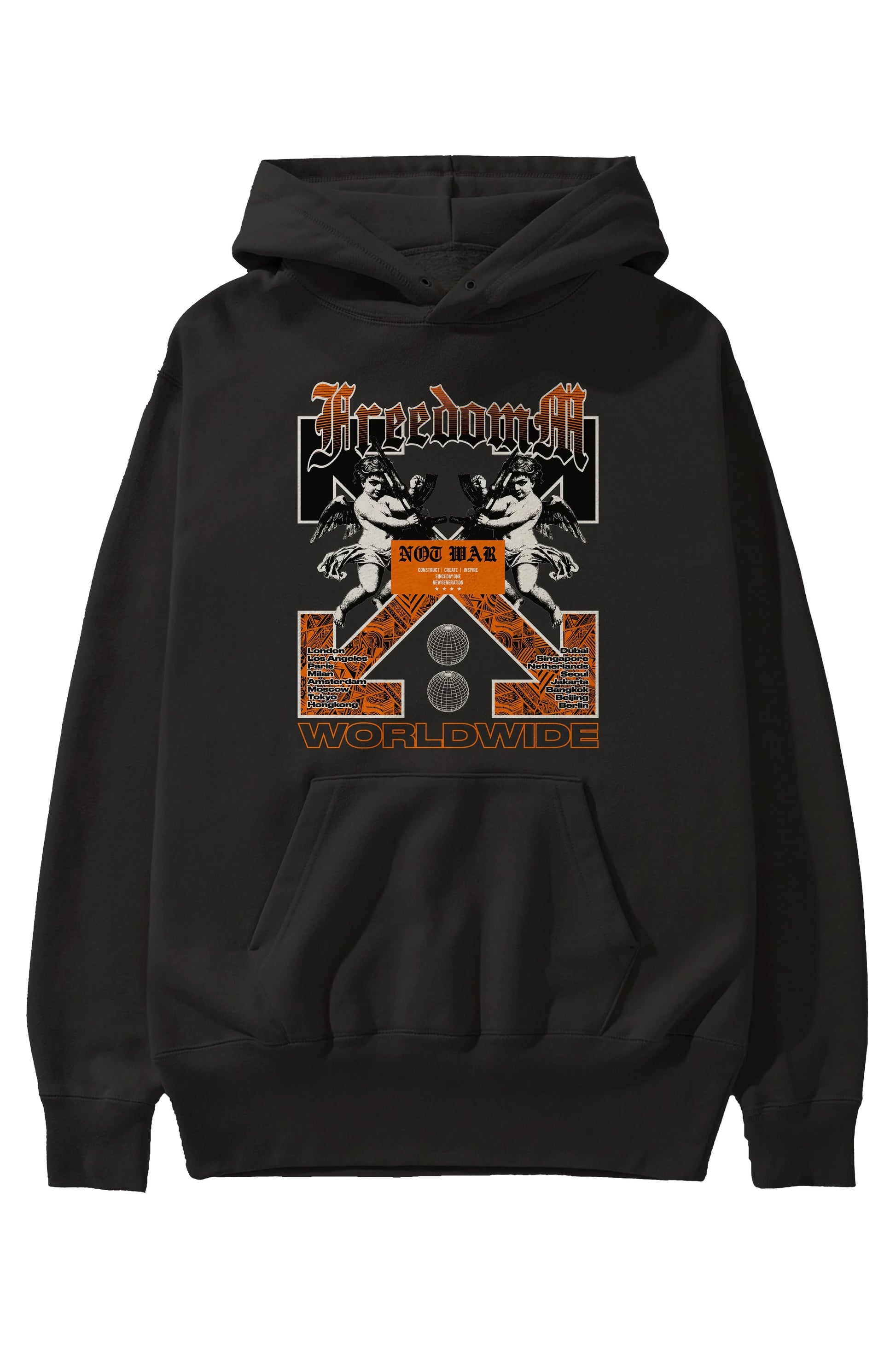 Freedom Worldwide Ön Baskılı Hoodie Oversize Kapüşonlu Sweatshirt Erkek Kadın Unisex
