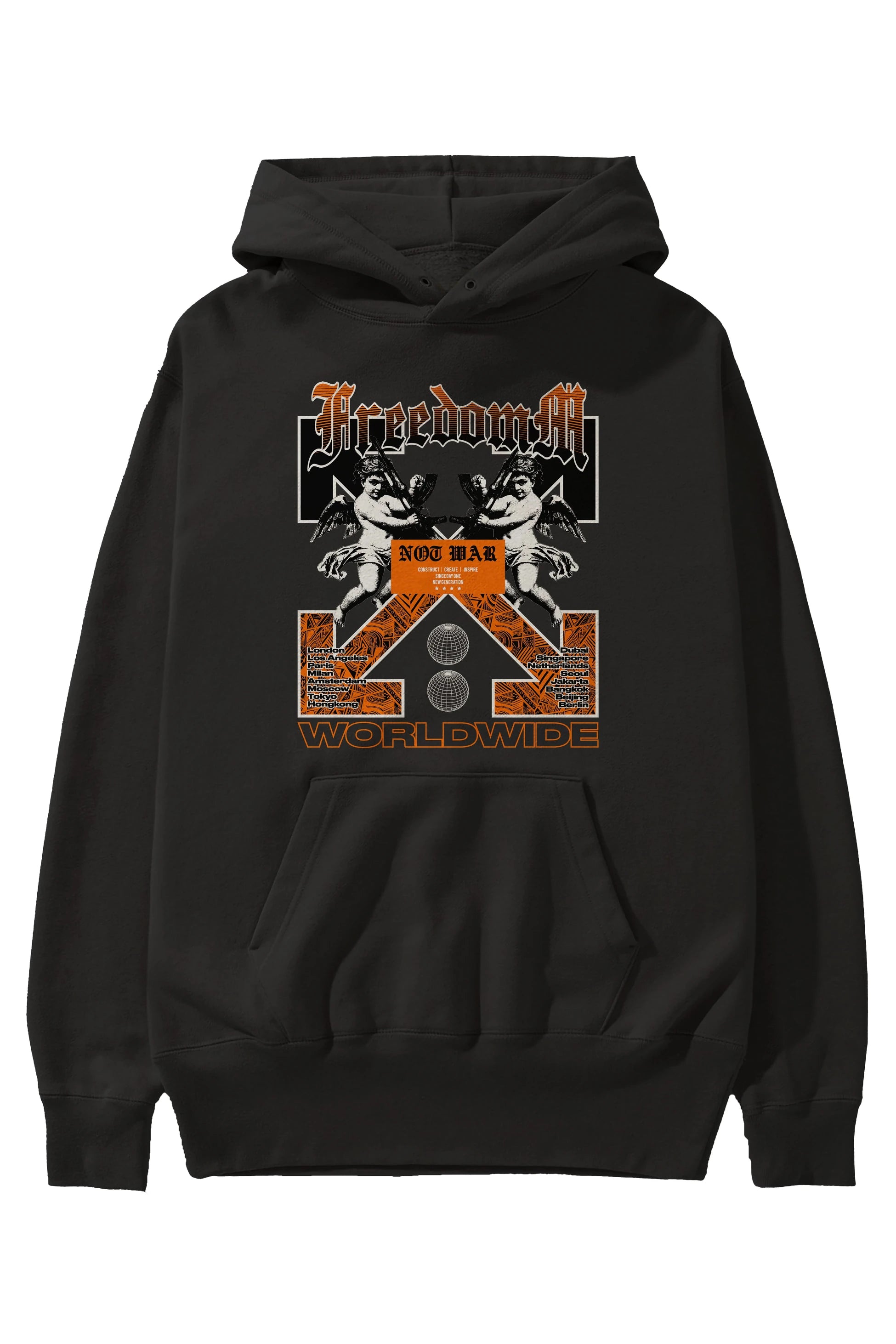 Freedom Worldwide Ön Baskılı Hoodie Oversize Kapüşonlu Sweatshirt Erkek Kadın Unisex