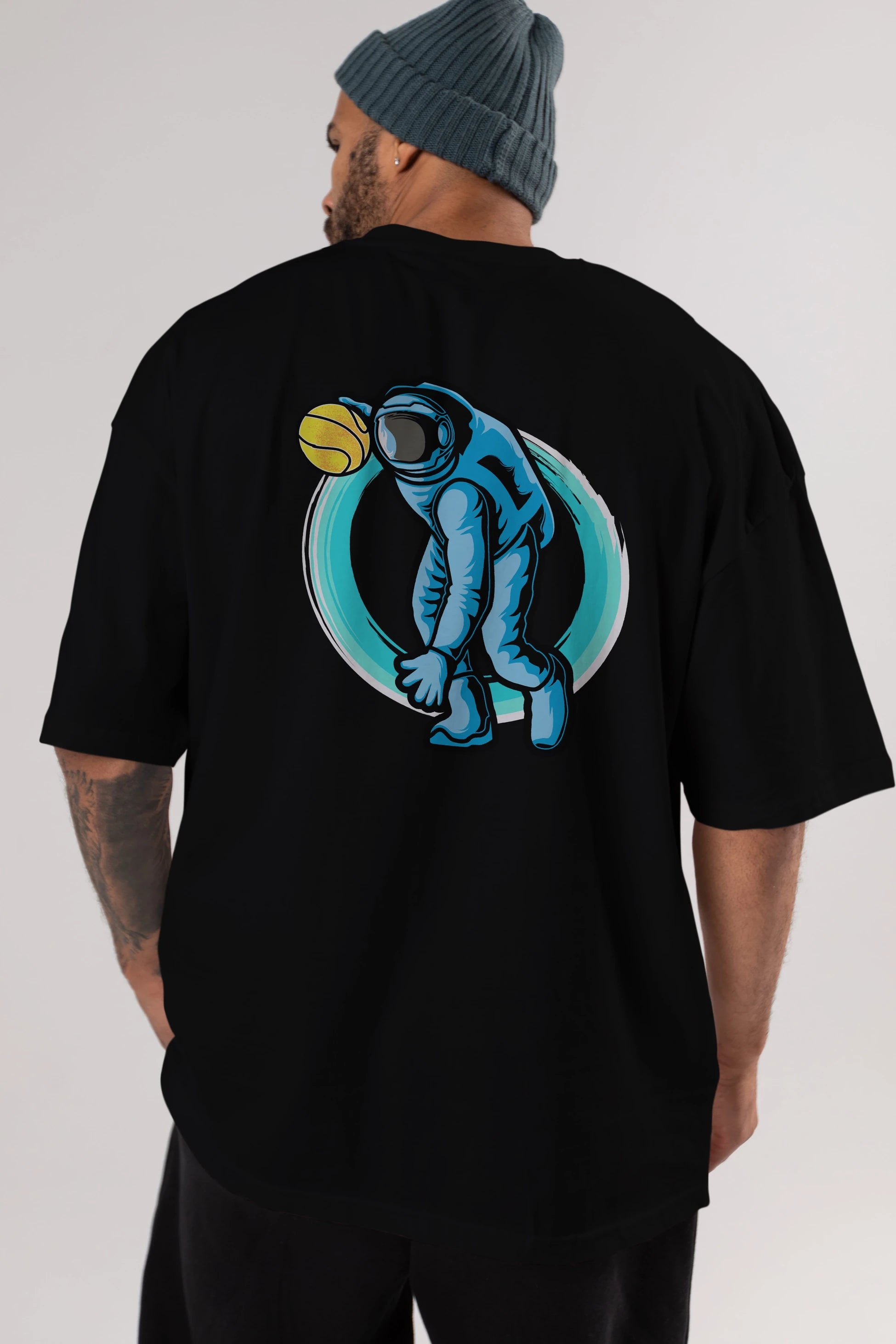 Astronaut Dribble Arka Baskılı Oversize t-shirt Erkek Kadın Unisex