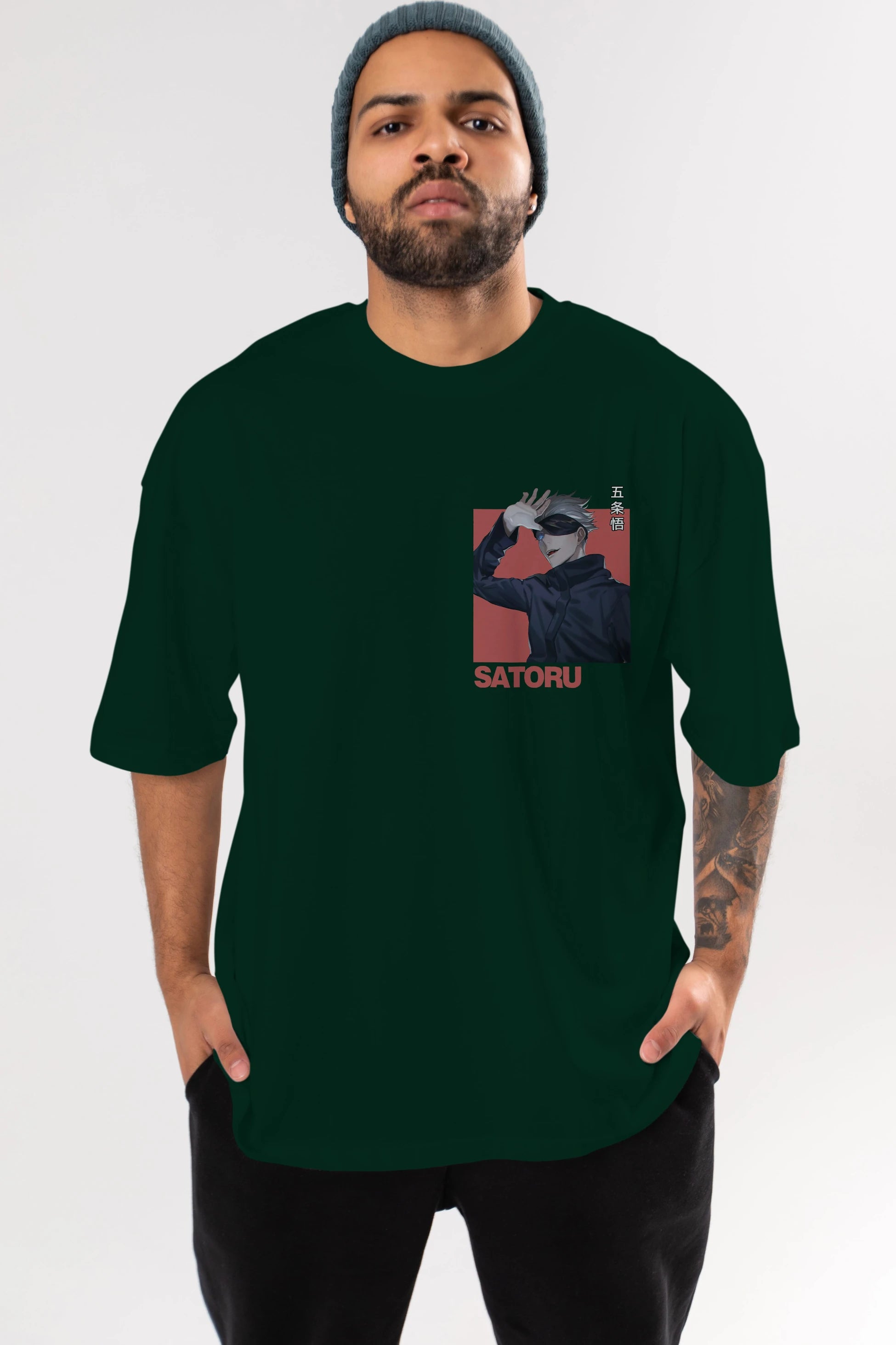 SATORU GOJO 2 Ön Sol Baskılı Oversize t-shirt Erkek Kadın Unisex %100 Pamuk Bisiklet Yaka tişort