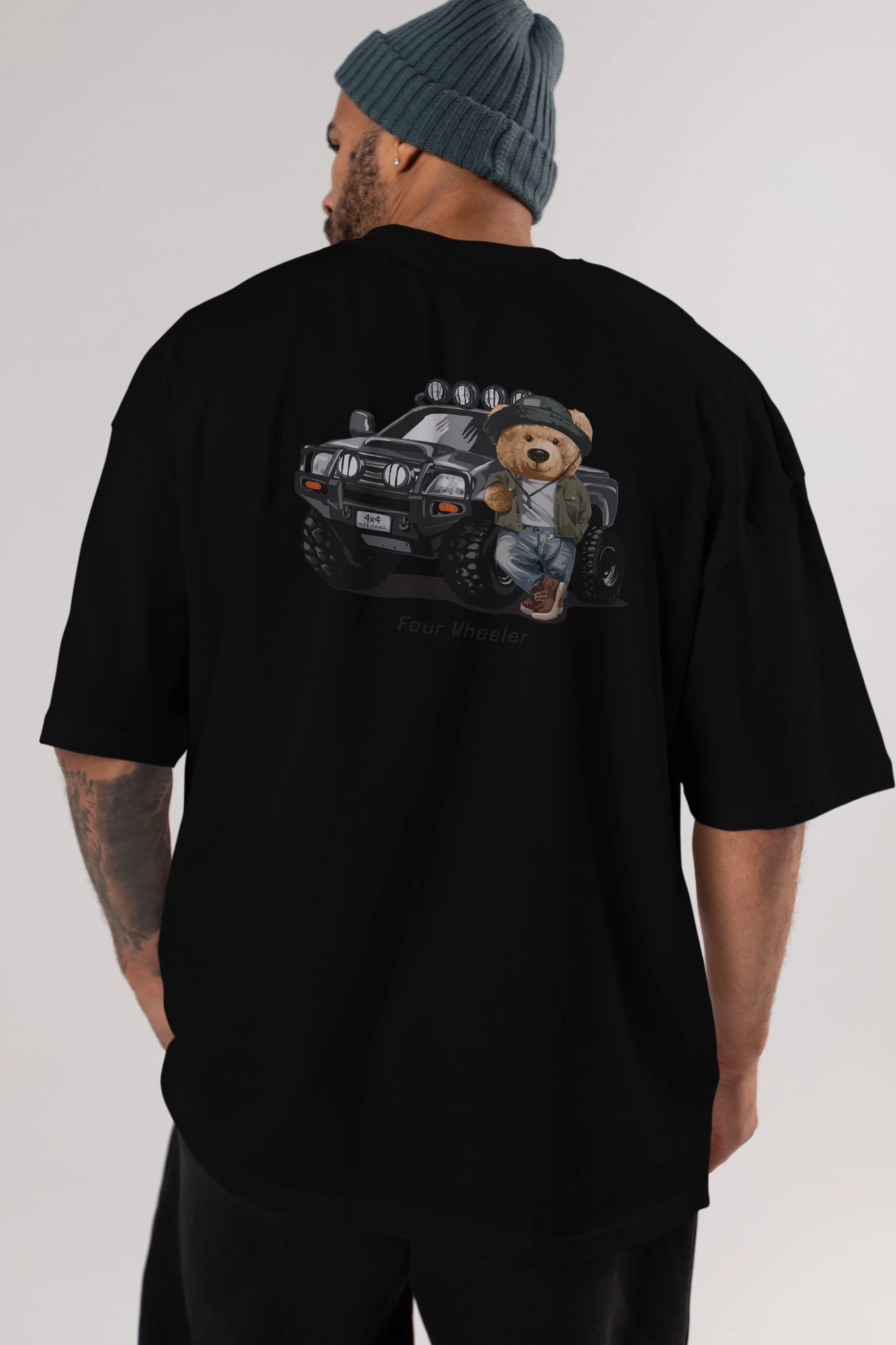 Teddy Bear Off Road Arka Baskılı Oversize t-shirt Erkek Kadın Unisex %100 Pamuk