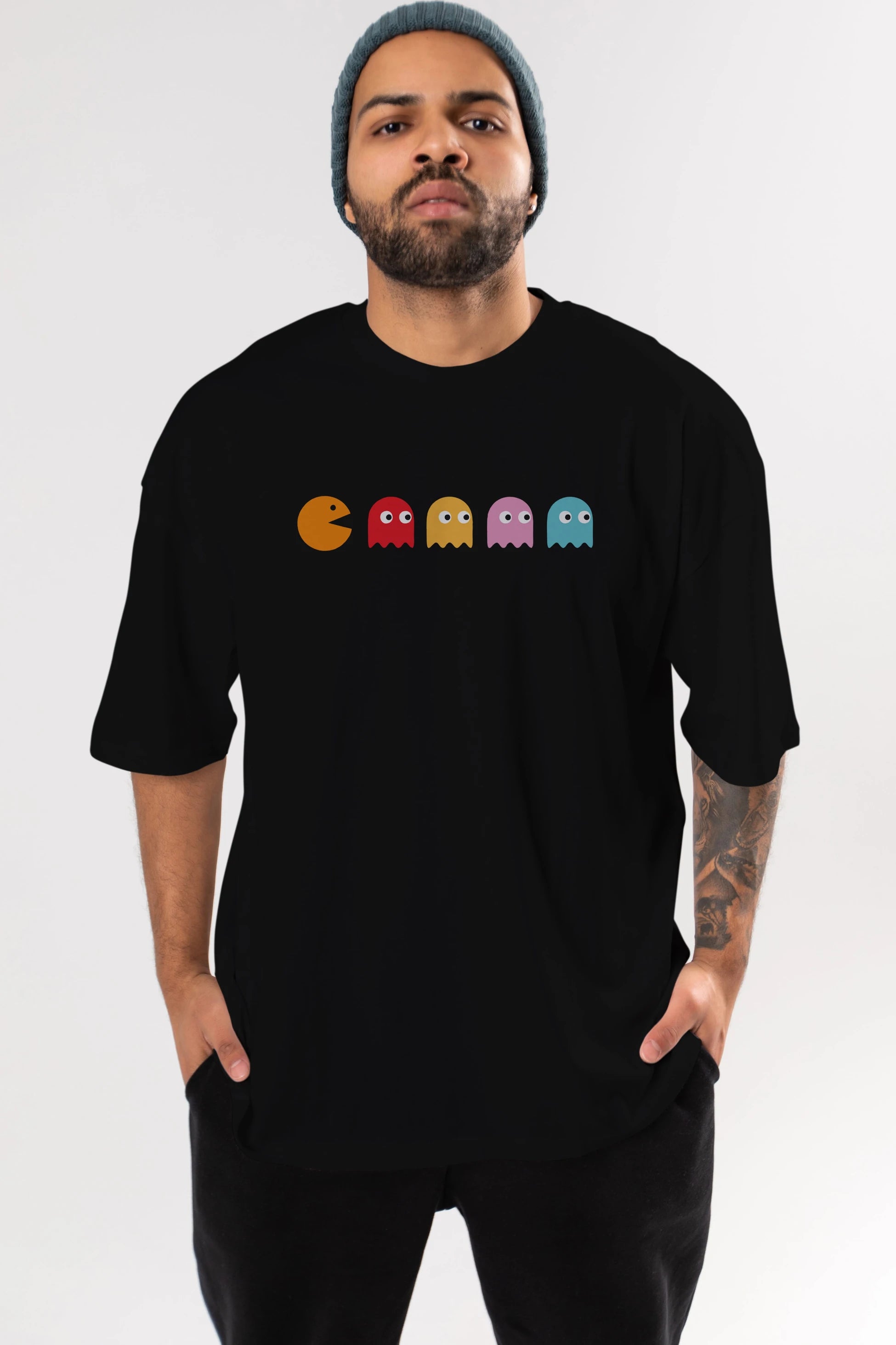 Pac-Man game Ön Baskılı Oversize t-shirt %100 pamuk Erkek Kadın Unisex