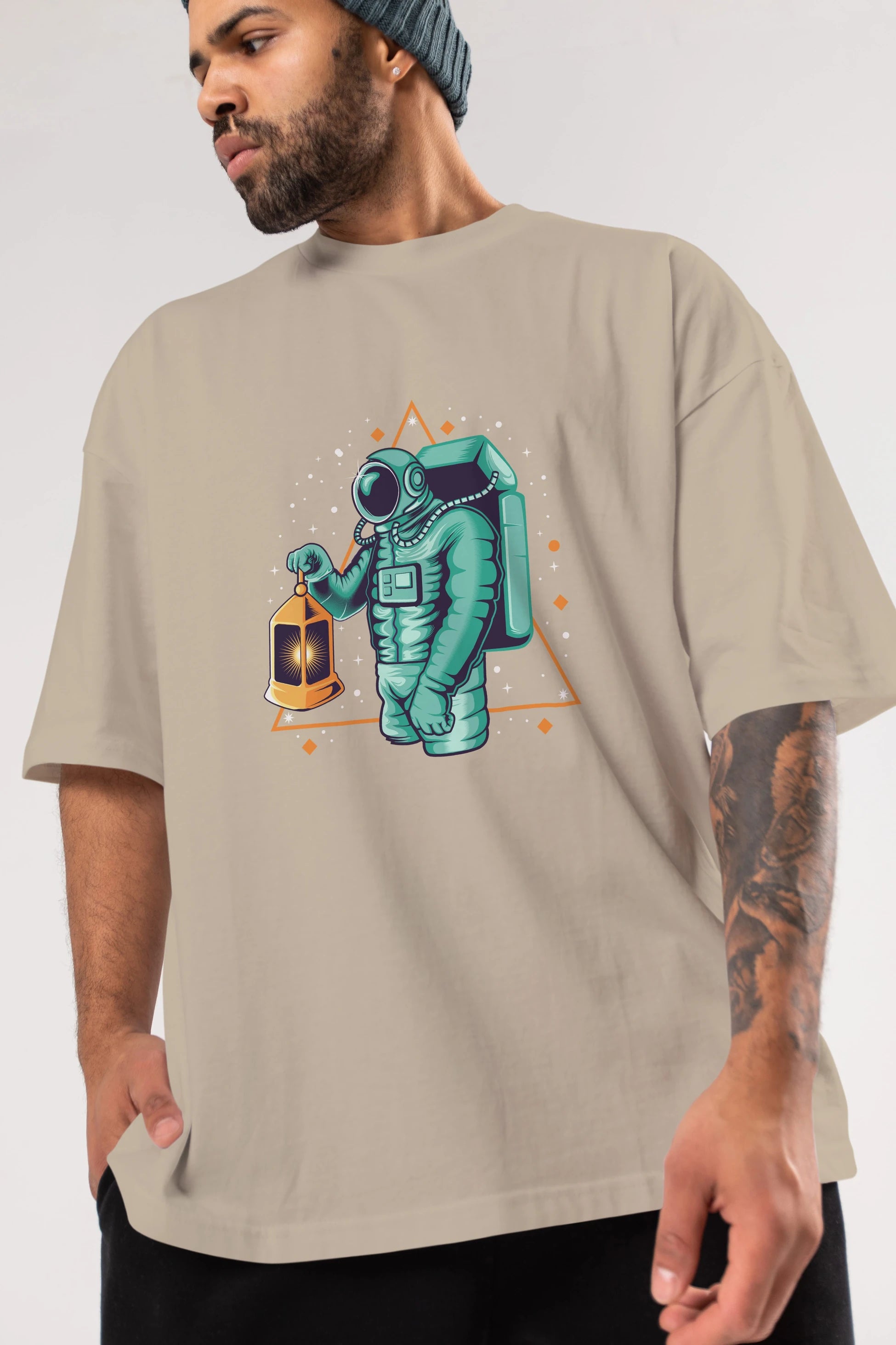 Astronaut Lantern Ön Baskılı Oversize t-shirt Erkek Kadın Unisex