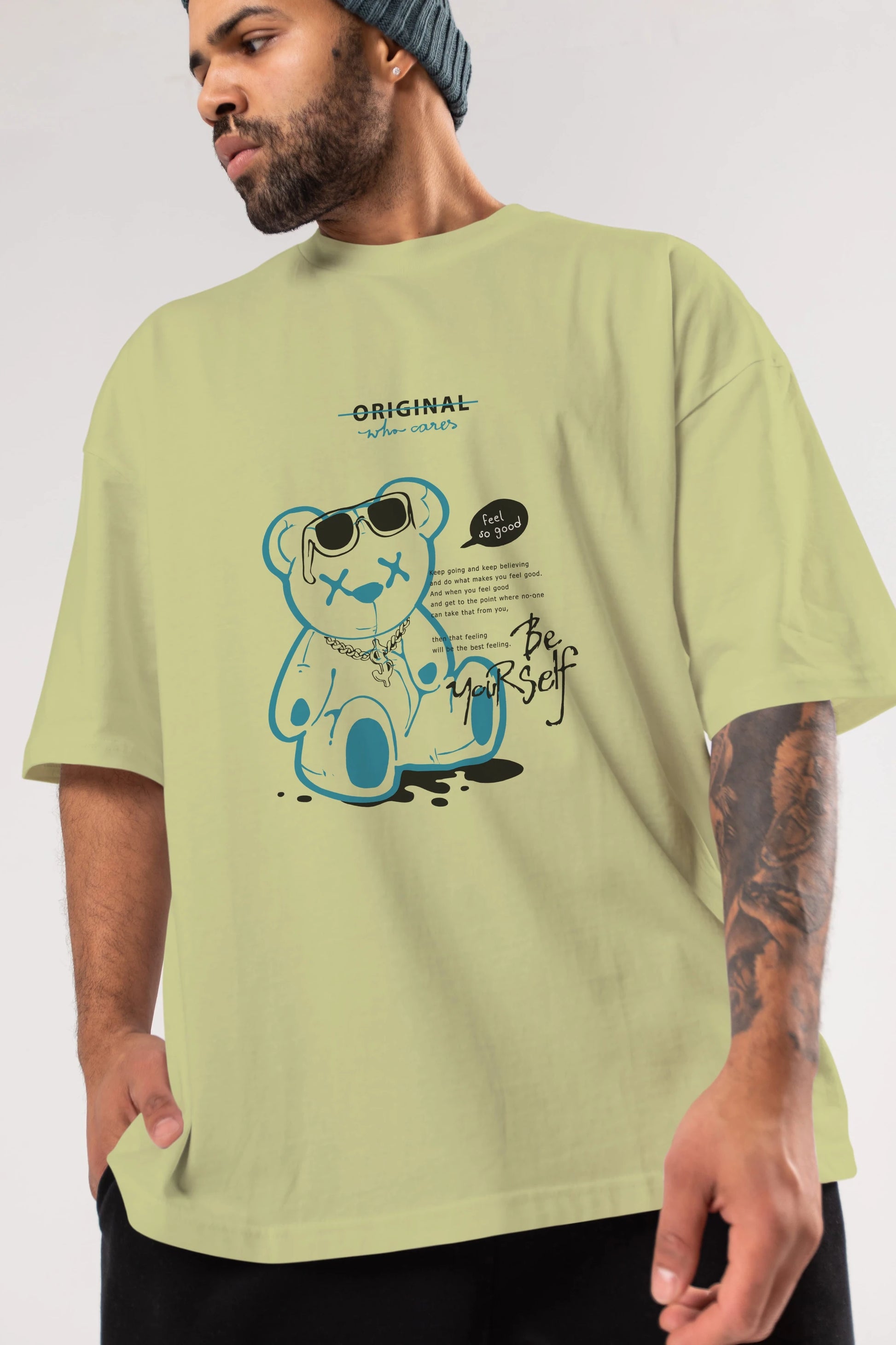 Feel So Good Bear Ön Baskılı Oversize t-shirt Erkek Kadın Unisex