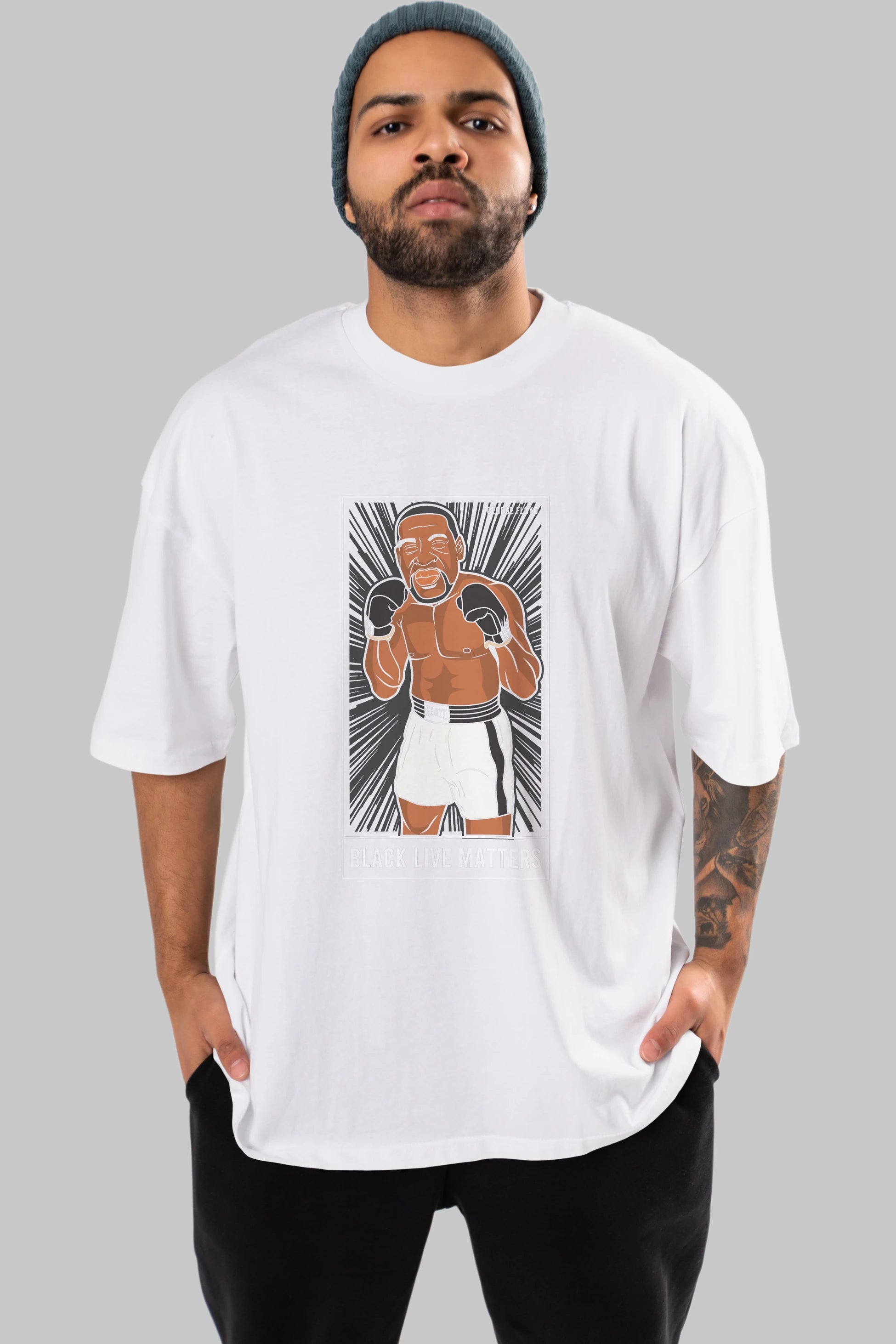 George Floyd Boxer Ön Baskılı Oversize t-shirt Erkek Kadın Unisex %100 Pamuk tişort