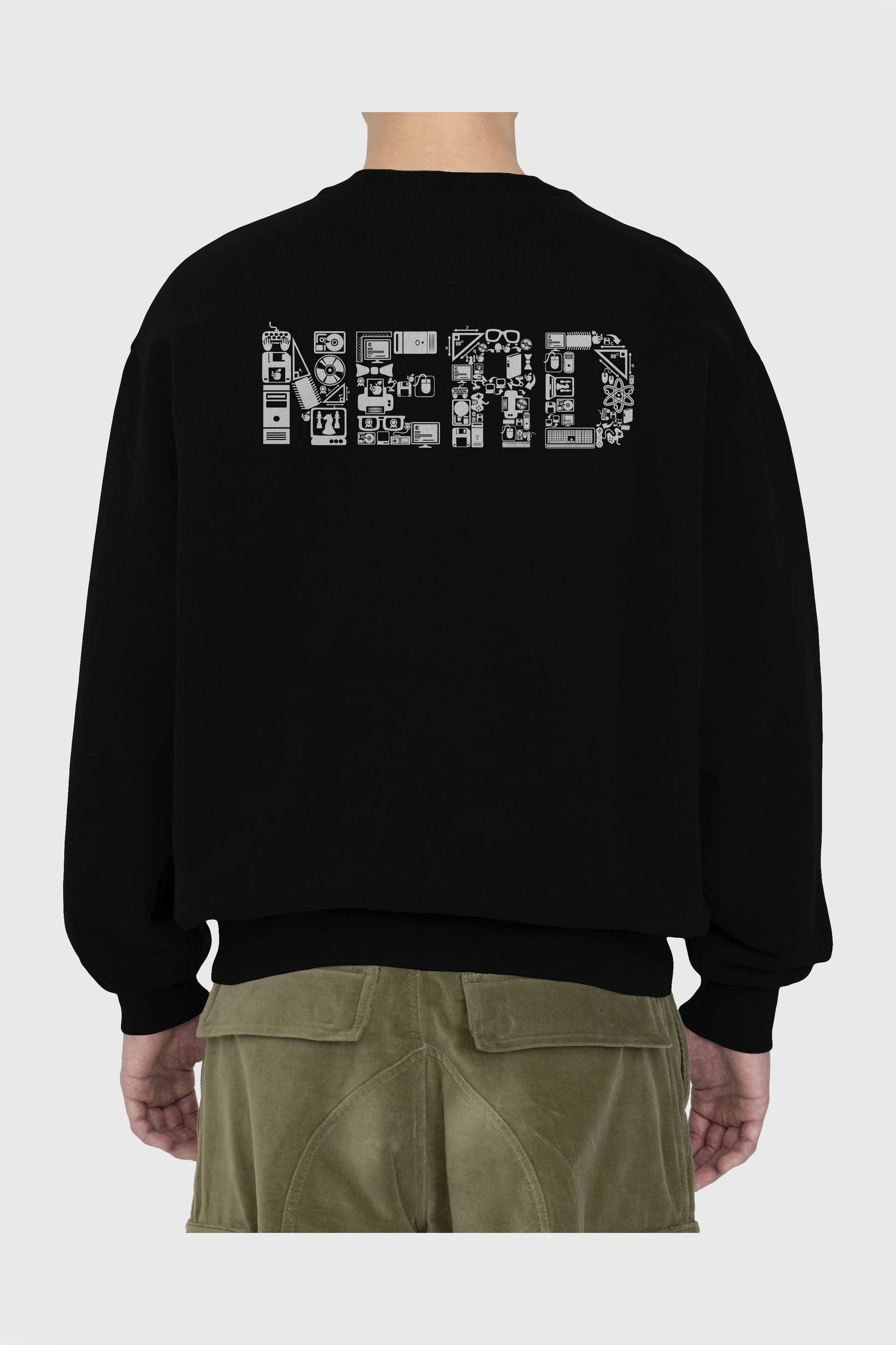 NERD Arka Baskılı Oversize Sweatshirt Erkek Kadın Unisex