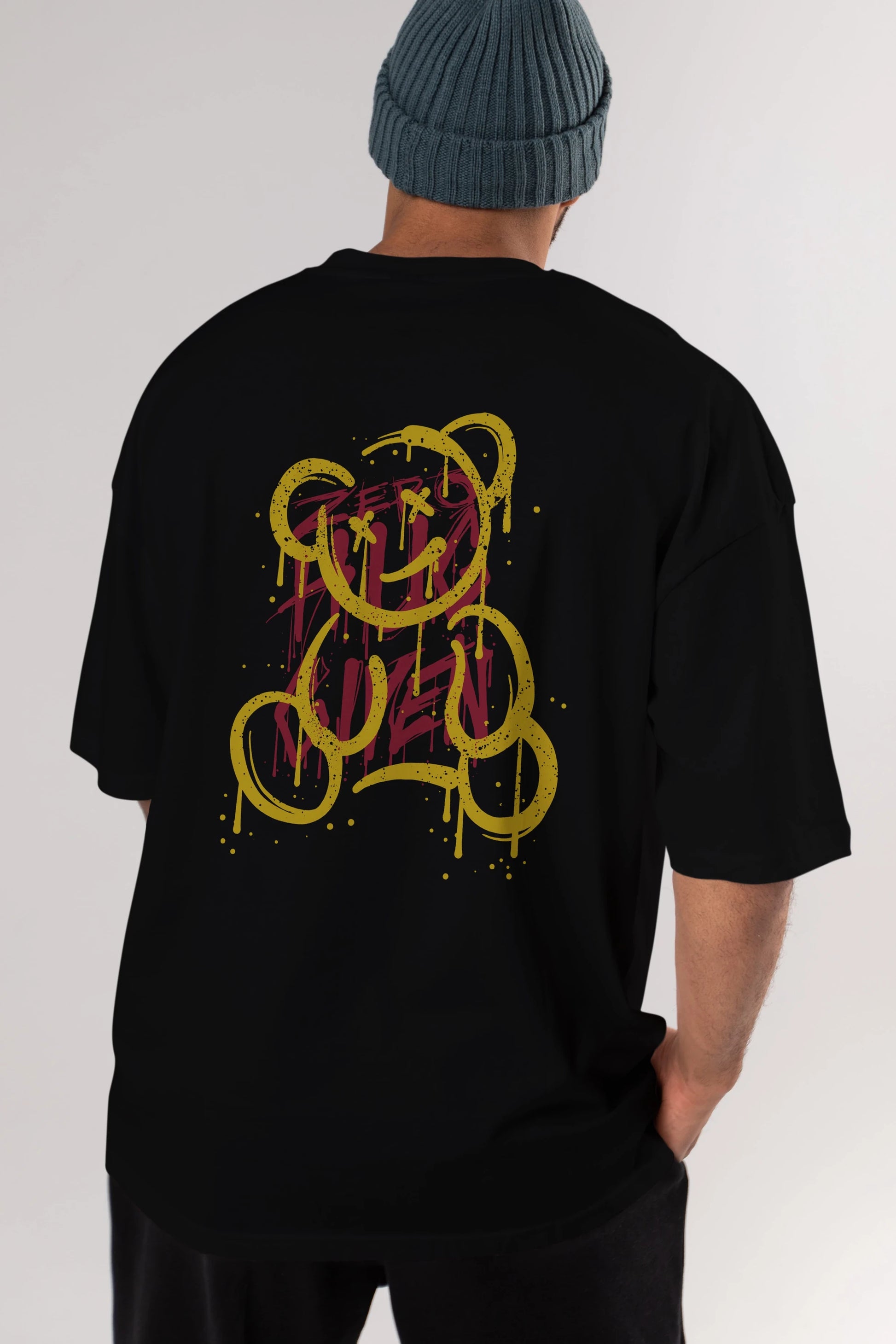 Zero Hug Bear Arka Baskılı Oversize t-shirt Erkek Kadın Unisex