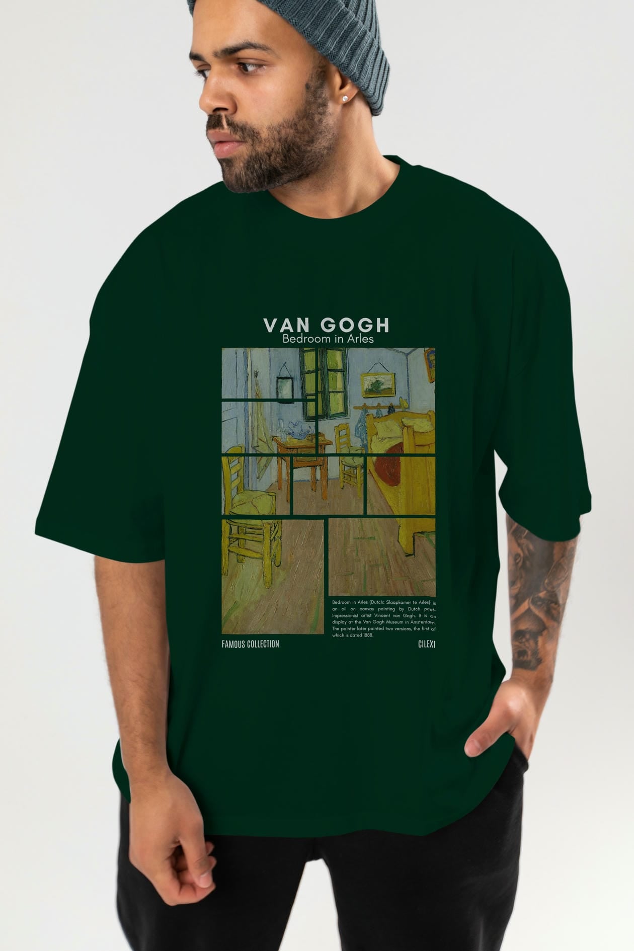 Van Gogh ön Baskılı Oversize t-shirt Erkek Kadın Bisiklet Yaka Pamuk tişort
