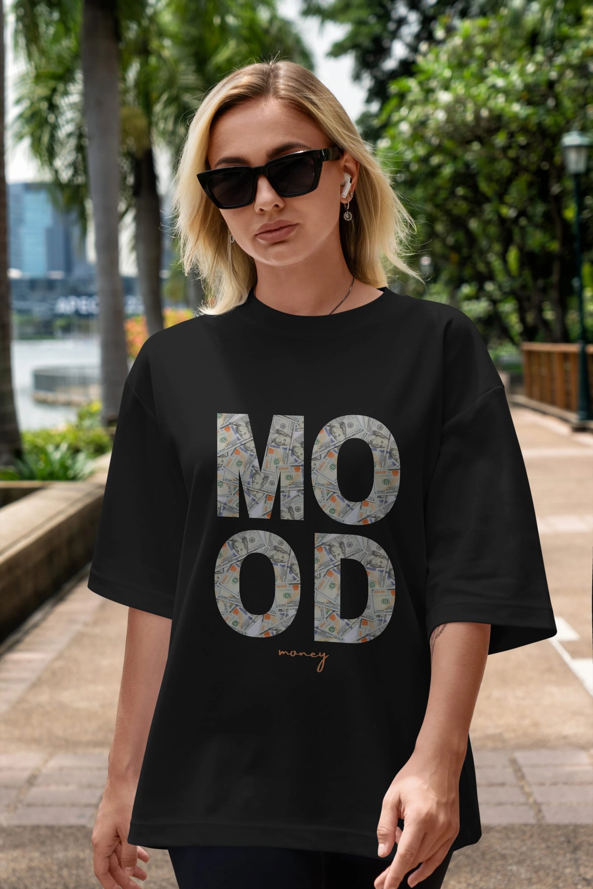 Mood Money Yazılı Ön Baskılı Oversize t-shirt Erkek Kadın Unisex