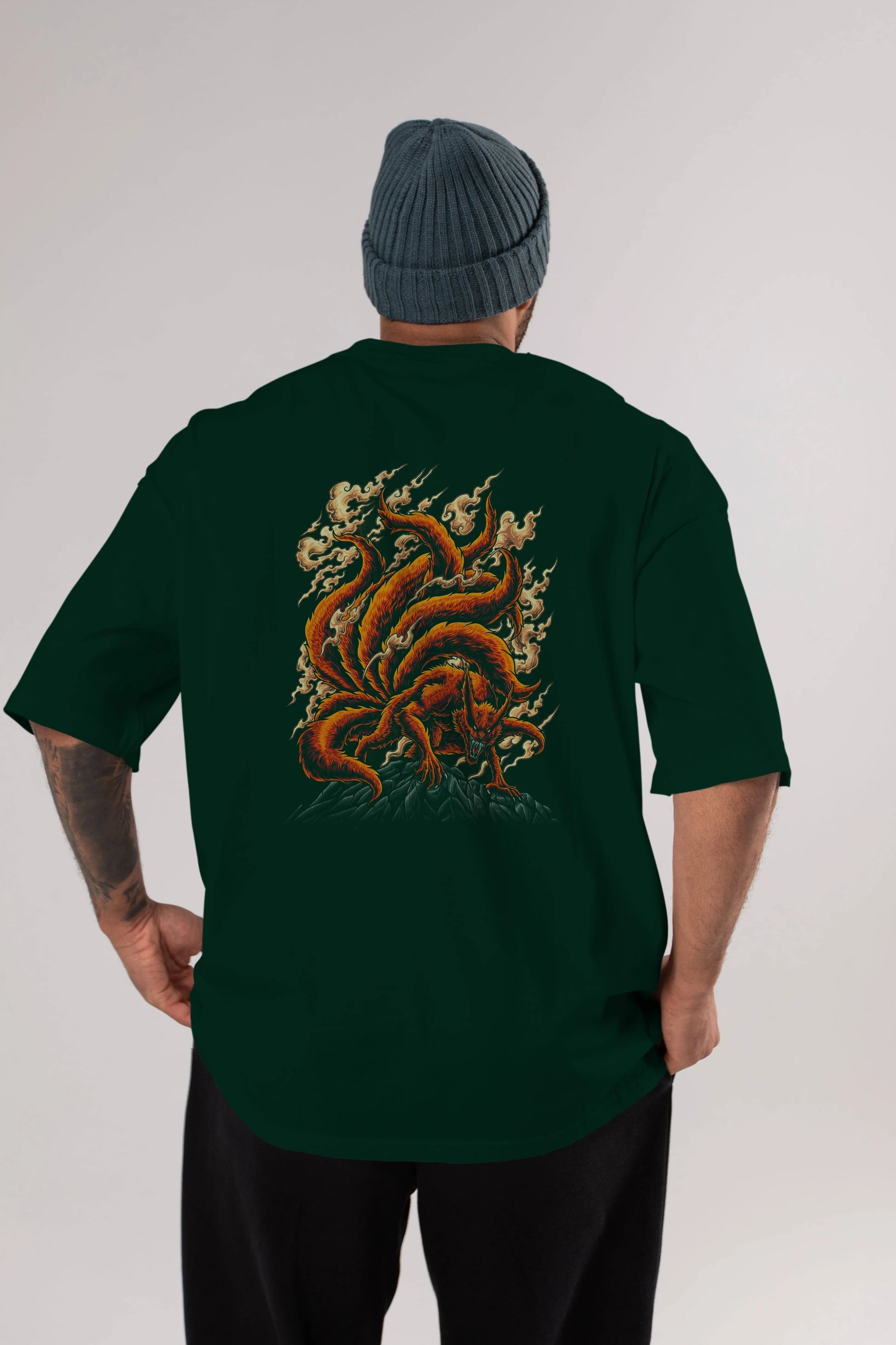 NARUTO KYUUBI Anime Arka Baskılı Oversize t-shirt Erkek Kadın Unisex
