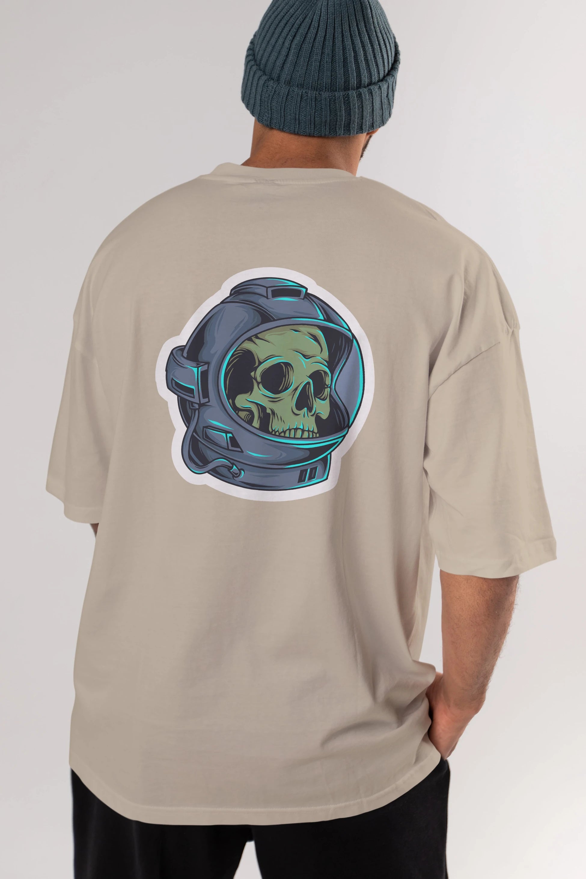 Astroskull Sticker Arka Baskılı Oversize t-shirt Erkek Kadın Unisex