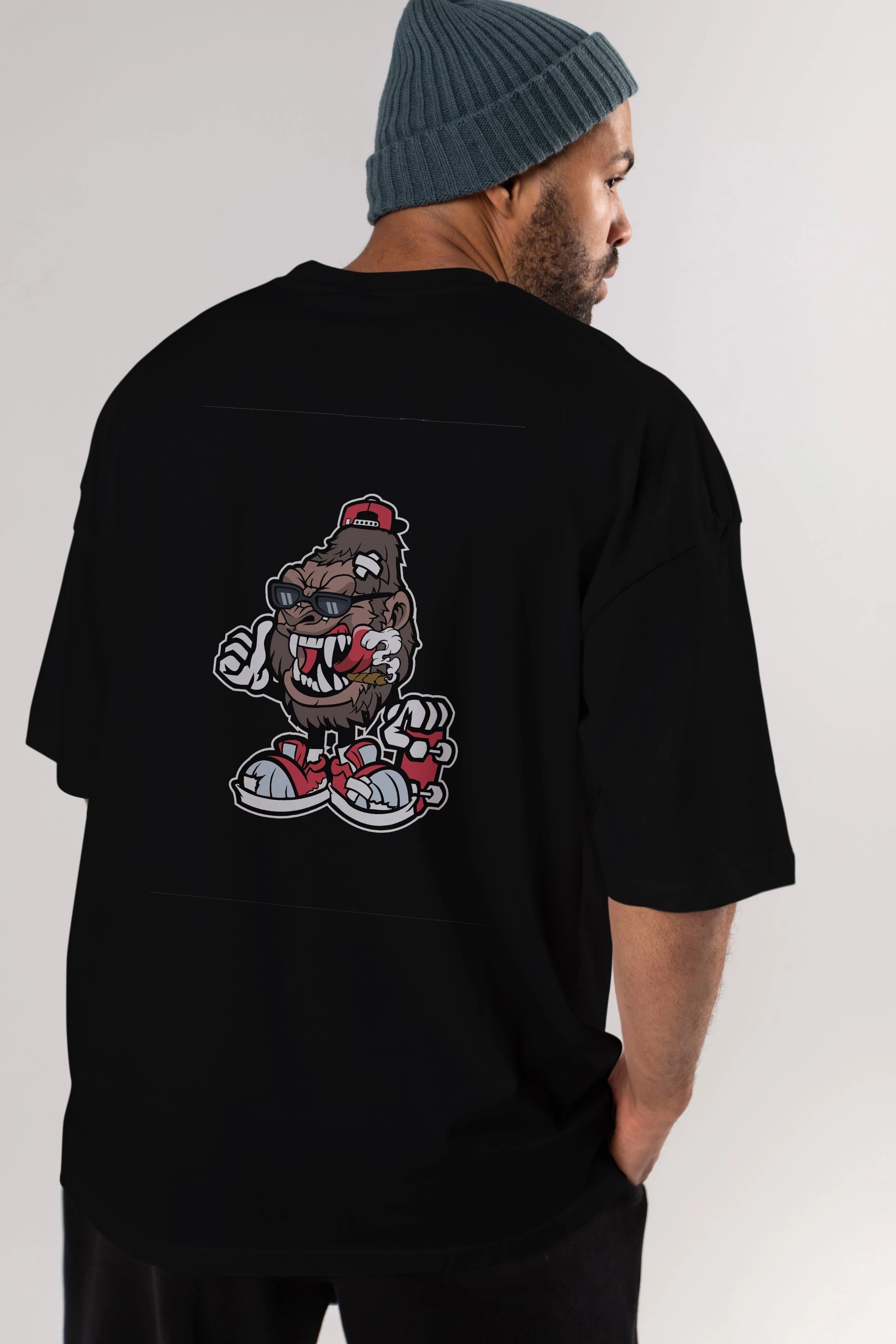 Gorilla Skater Arka Baskılı Oversize t-shirt Erkek Kadın Unisex %100 Pamuk tişort