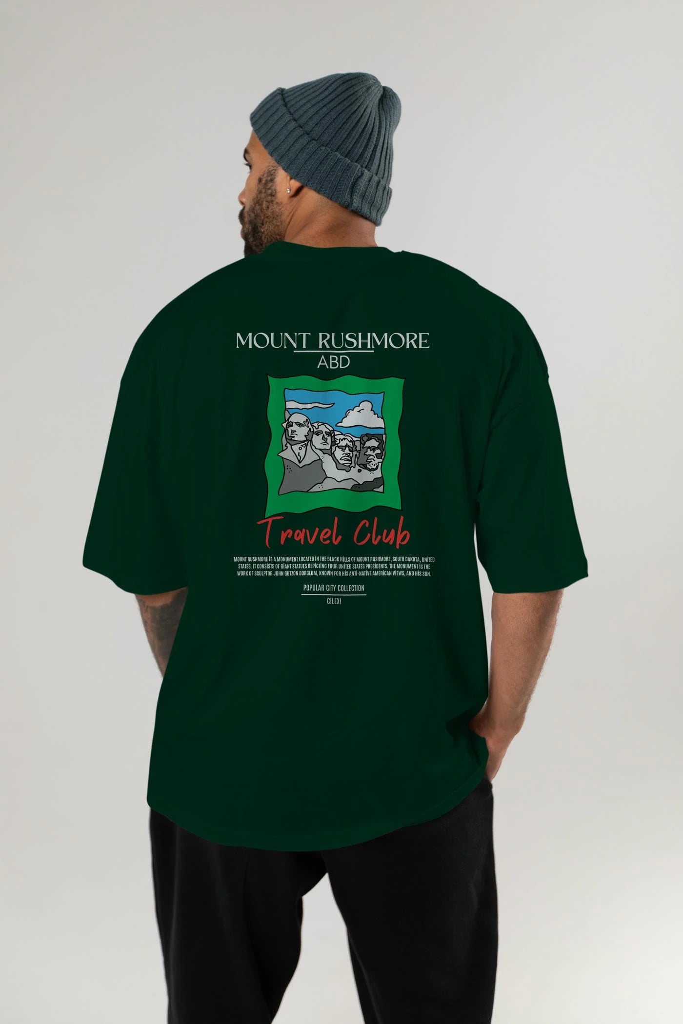 Mount Rushmore ABD Arka Baskılı Oversize t-shirt Erkek Kadın Pamuk Bisiklet Yaka tişort