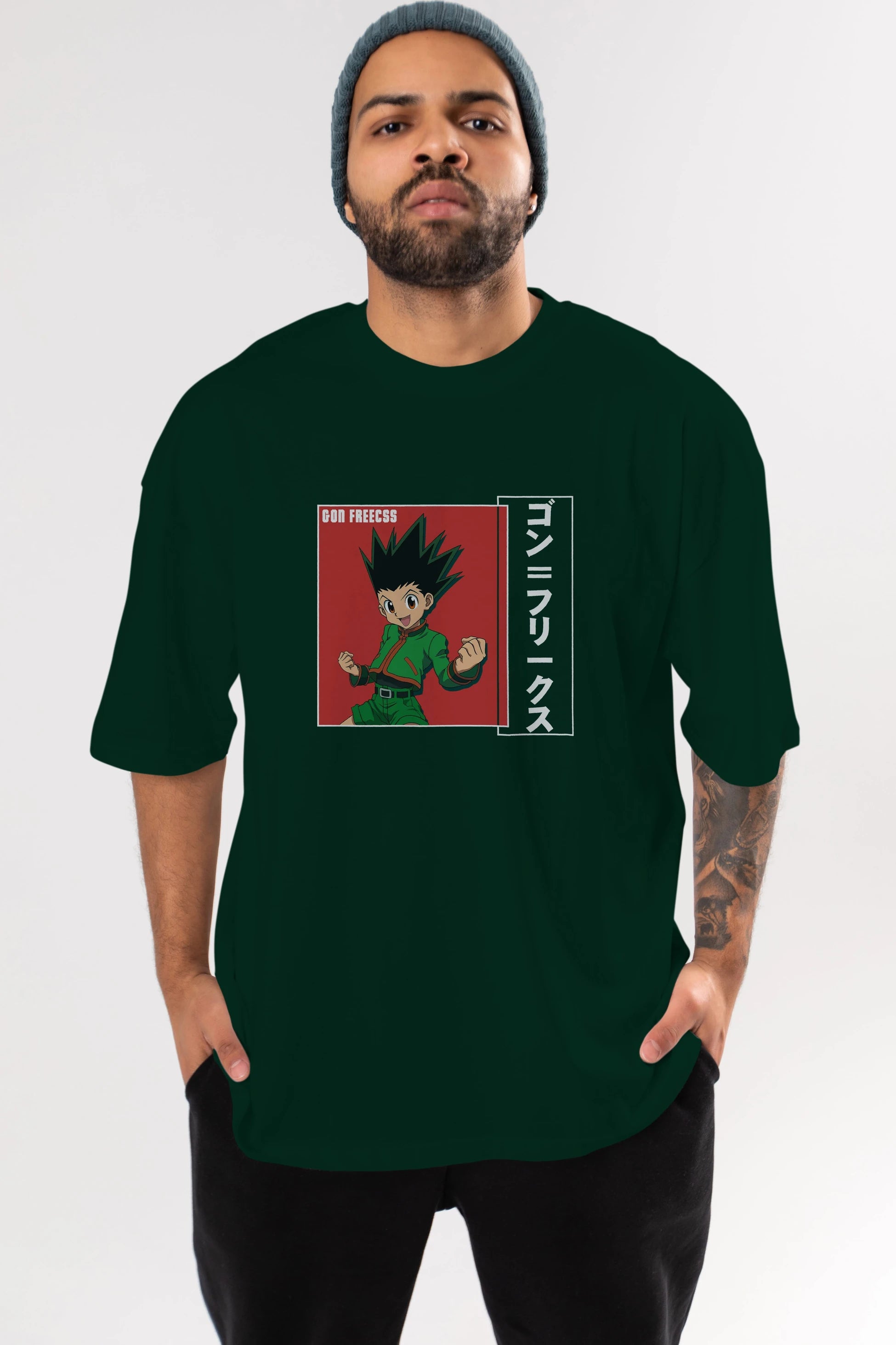 Gon Freecss HUNTER X HUNTER 5 Anime Ön Baskılı Oversize t-shirt %100 pamuk Erkek Kadın Unisex