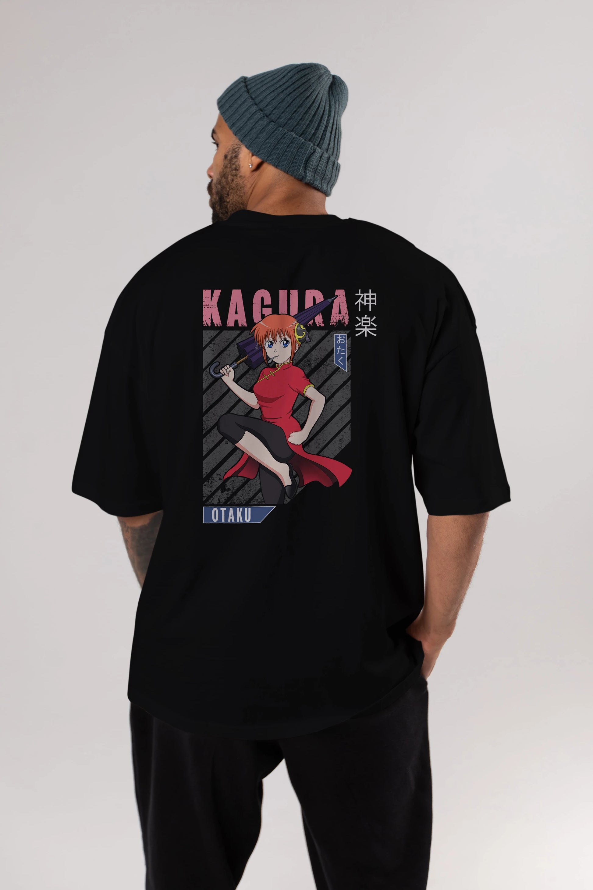 Kagura GINTAMA 1 Anime Arka Baskılı Oversize t-shirt Erkek Kadın Unisex