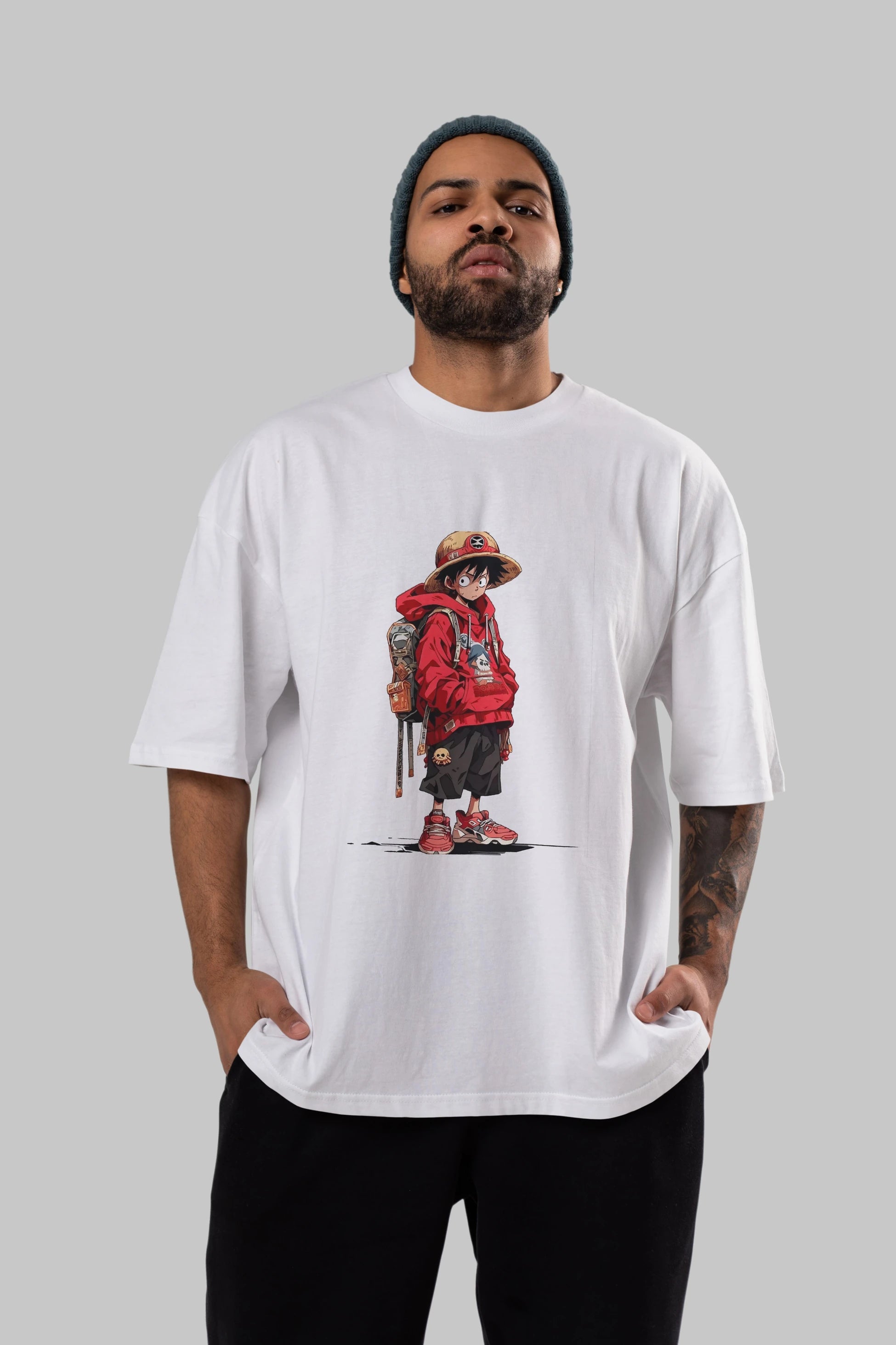One Piece Ön Baskılı Oversize t-shirt Erkek Kadın Unisex %100 Pamuk Bisiklet Yaka tişort