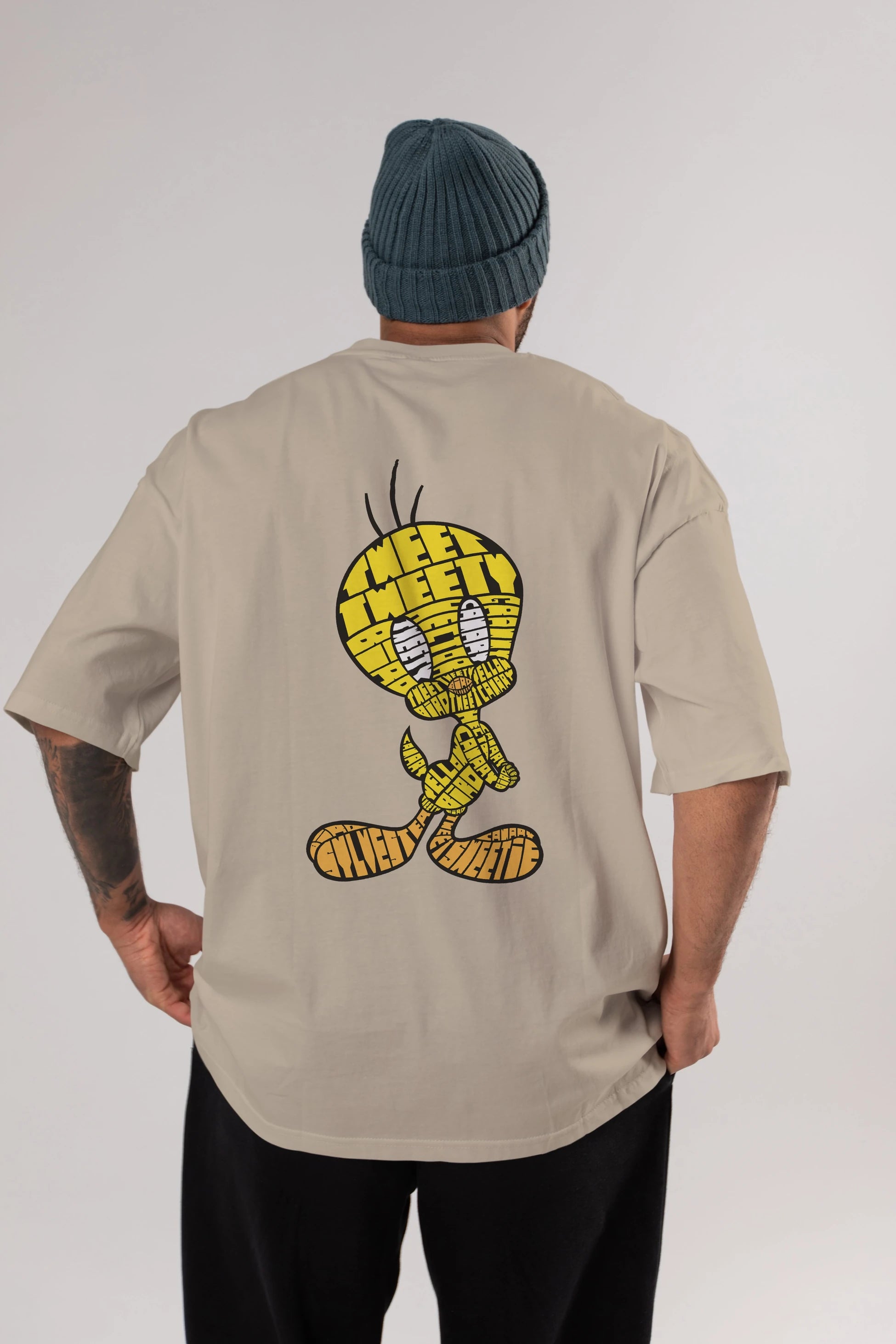 Tweety Arka Baskılı Oversize t-shirt %100 pamuk Erkek Kadın Unisex