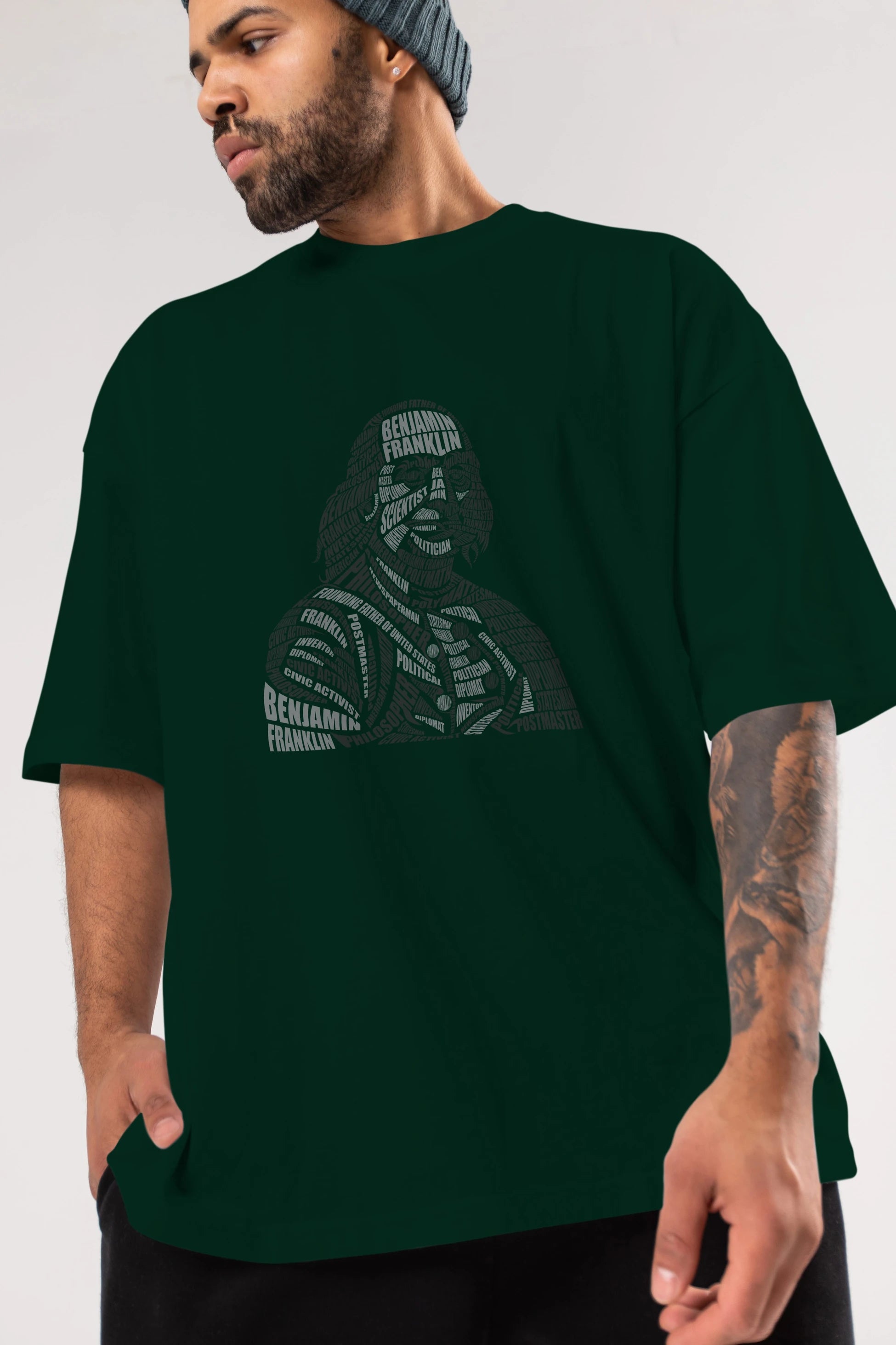 Benjamin Franklin Calligram Ön Baskılı Oversize t-shirt %100 pamuk Erkek Kadın Unisex