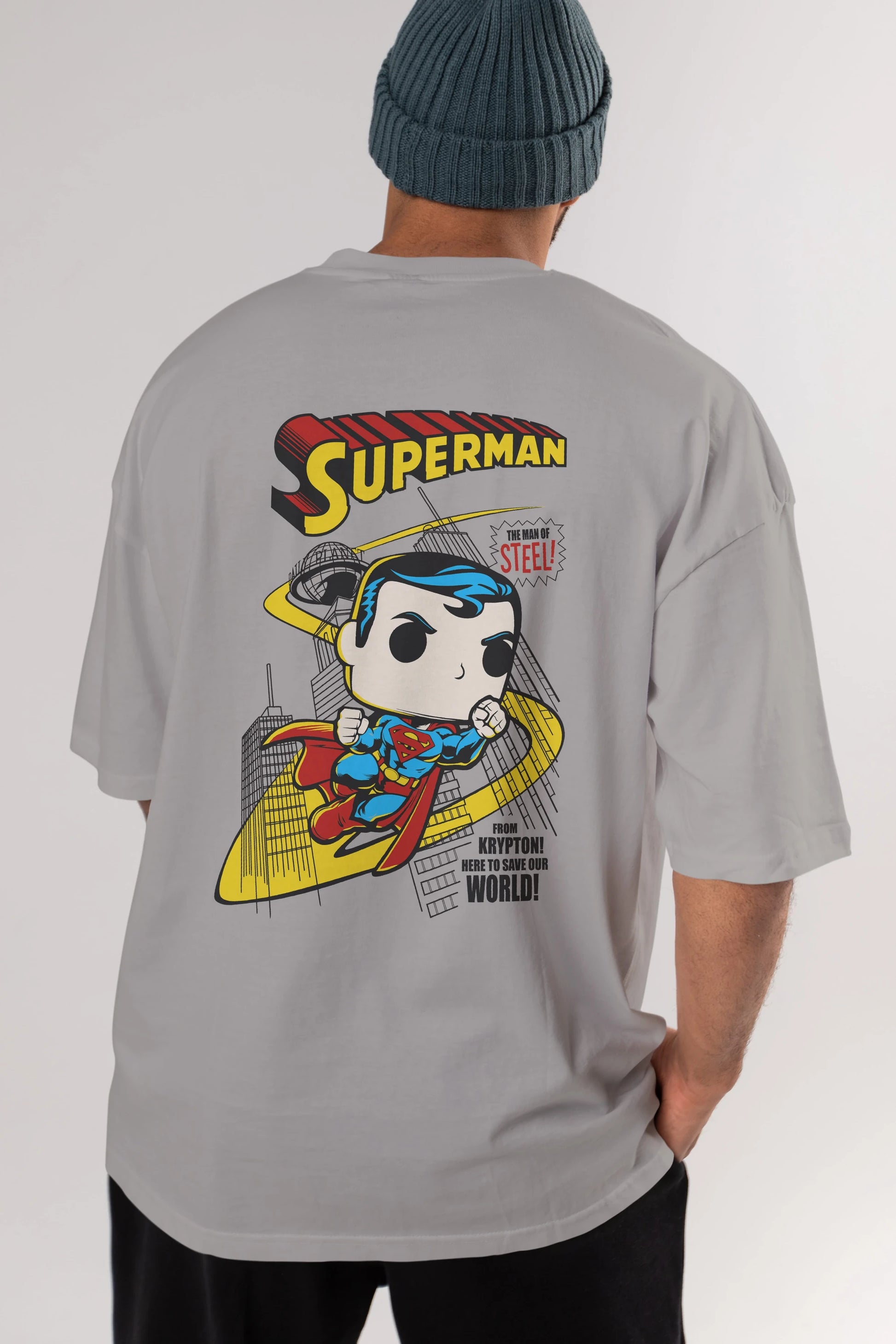 Superman (2) Arka Baskılı Oversize t-shirt Erkek Kadın Unisex %100 Pamuk Bisiklet Yaka tişort
