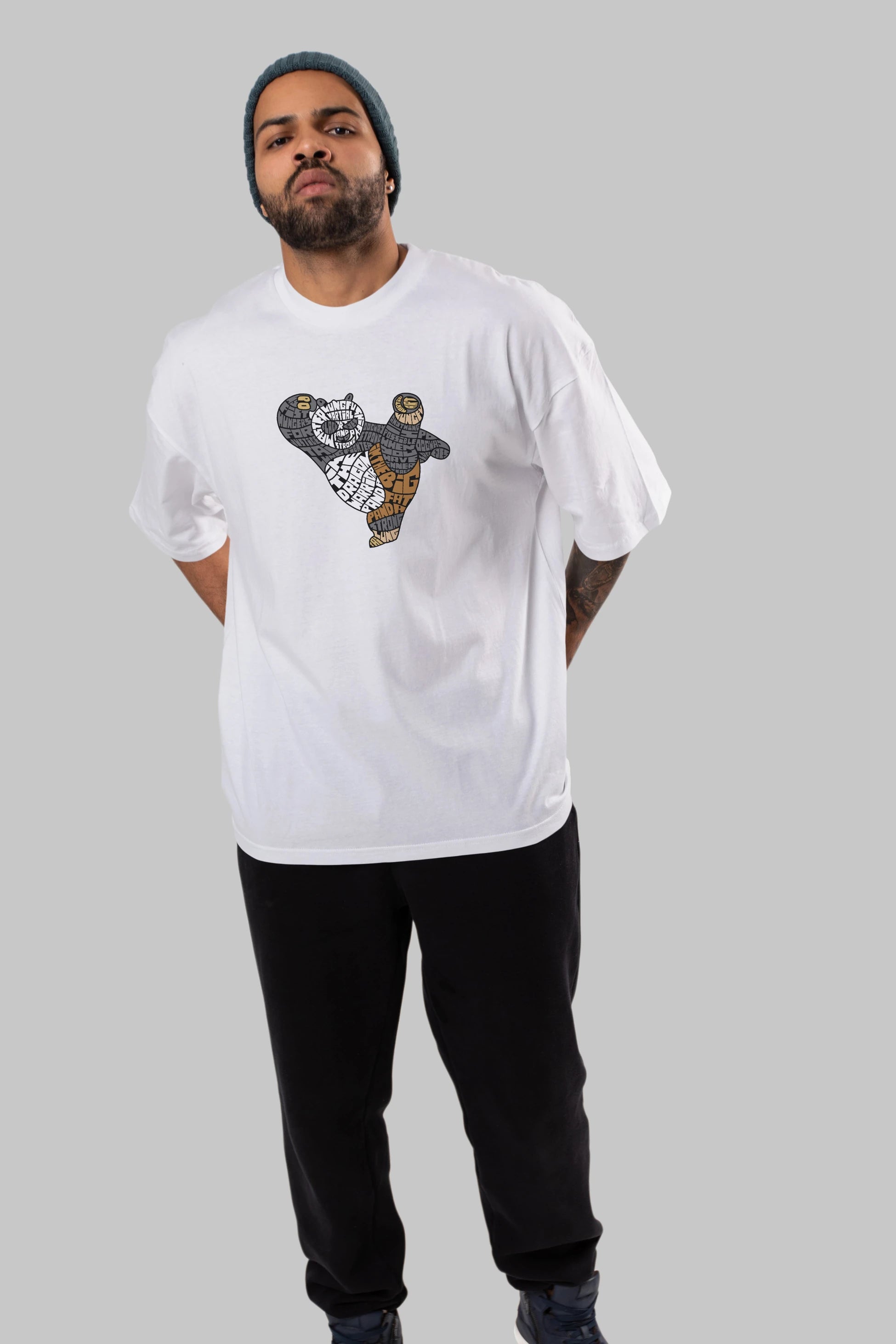 Warrior Panda Ön Baskılı Oversize t-shirt %100 pamuk Erkek Kadın Unisex