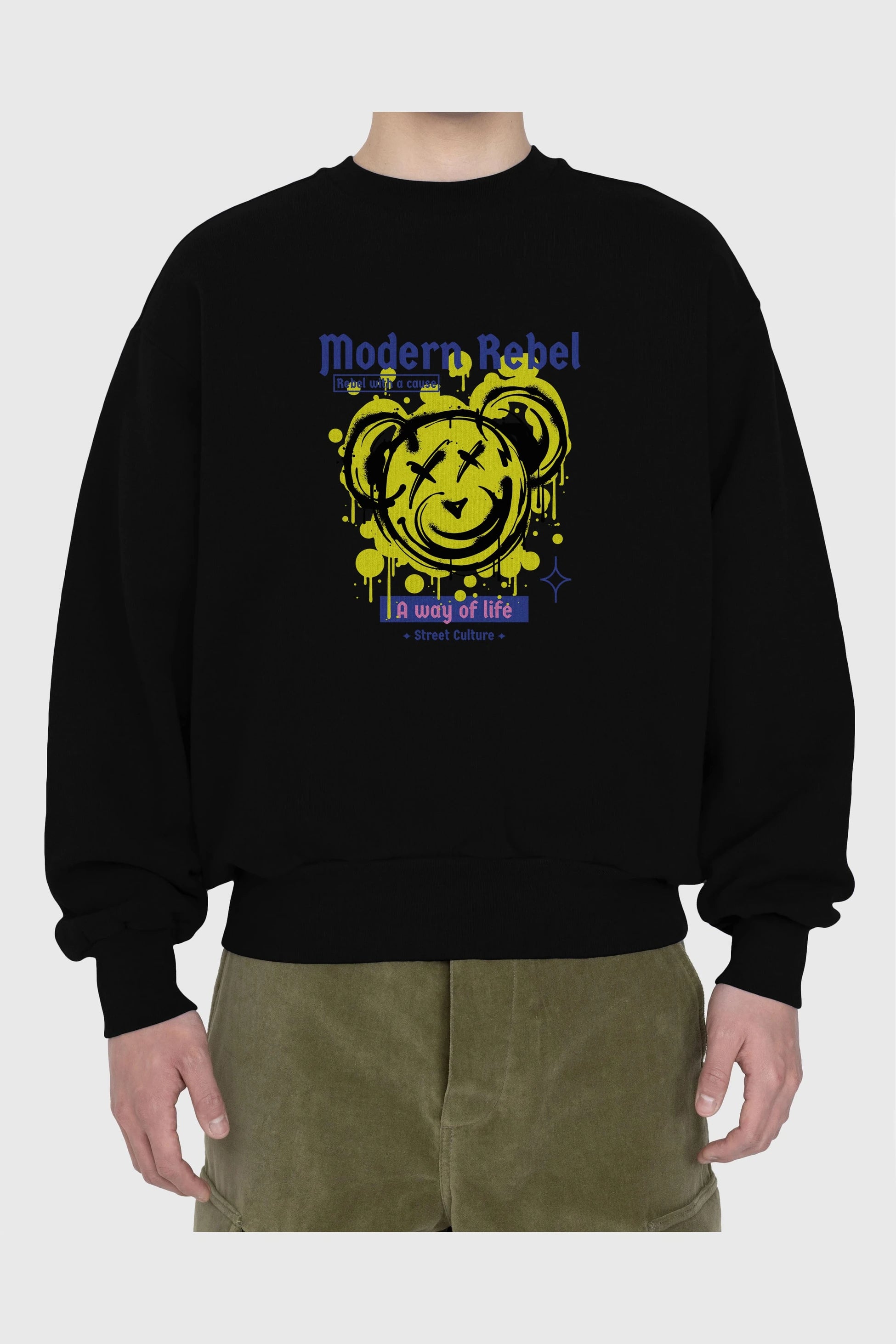 Modern Rebel Bear Ön Baskılı Oversize Sweatshirt Erkek Kadın Unisex