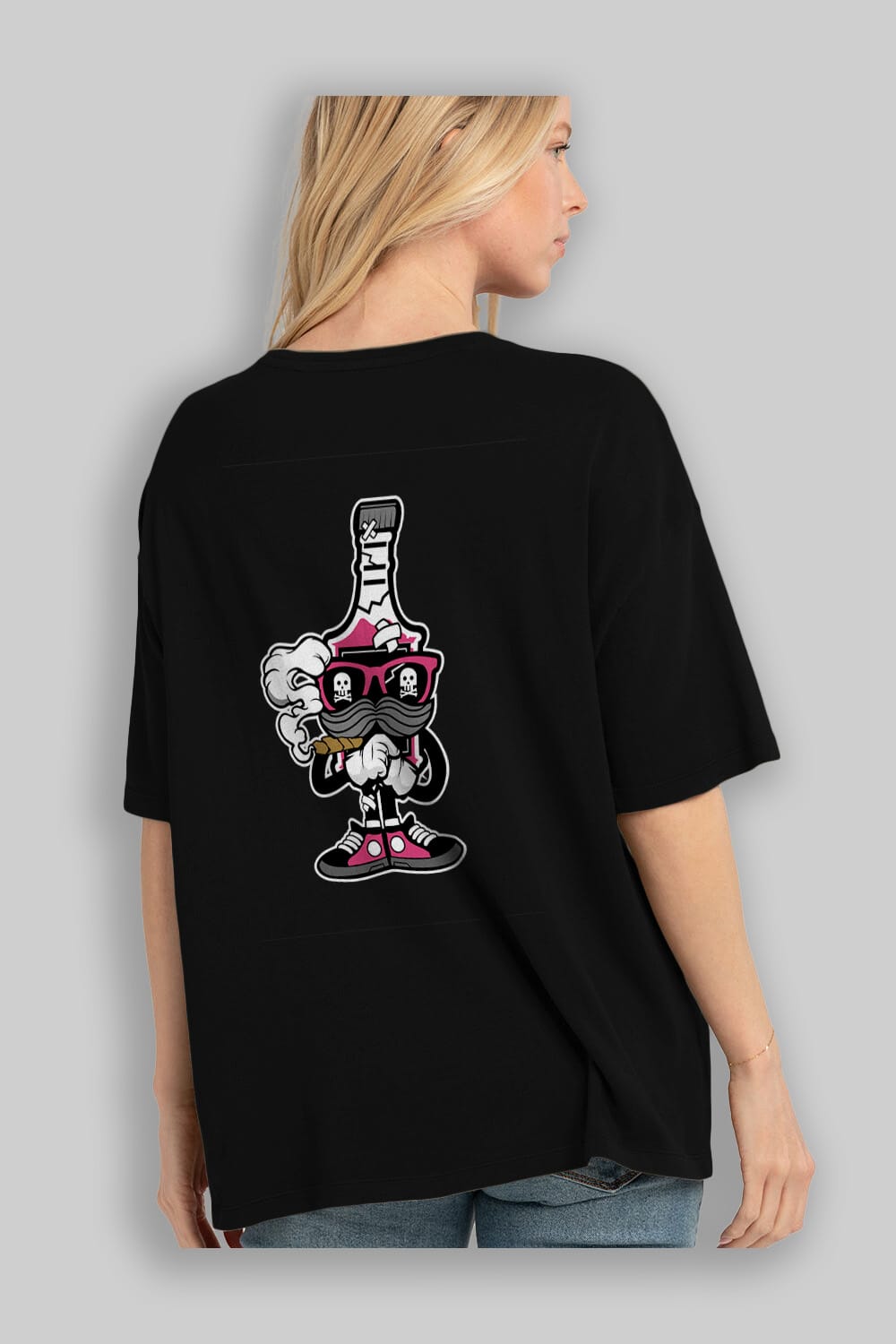 Vodka Bottle Arka Baskılı Oversize t-shirt Erkek Kadın Unisex %100 Pamuk tişort