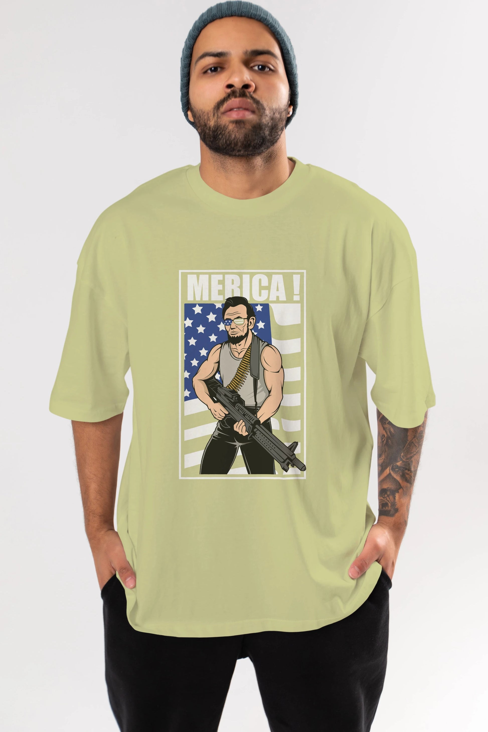 Lincoln Rambo Ön Baskılı Oversize t-shirt Erkek Kadın Unisex %100 Pamuk tişort