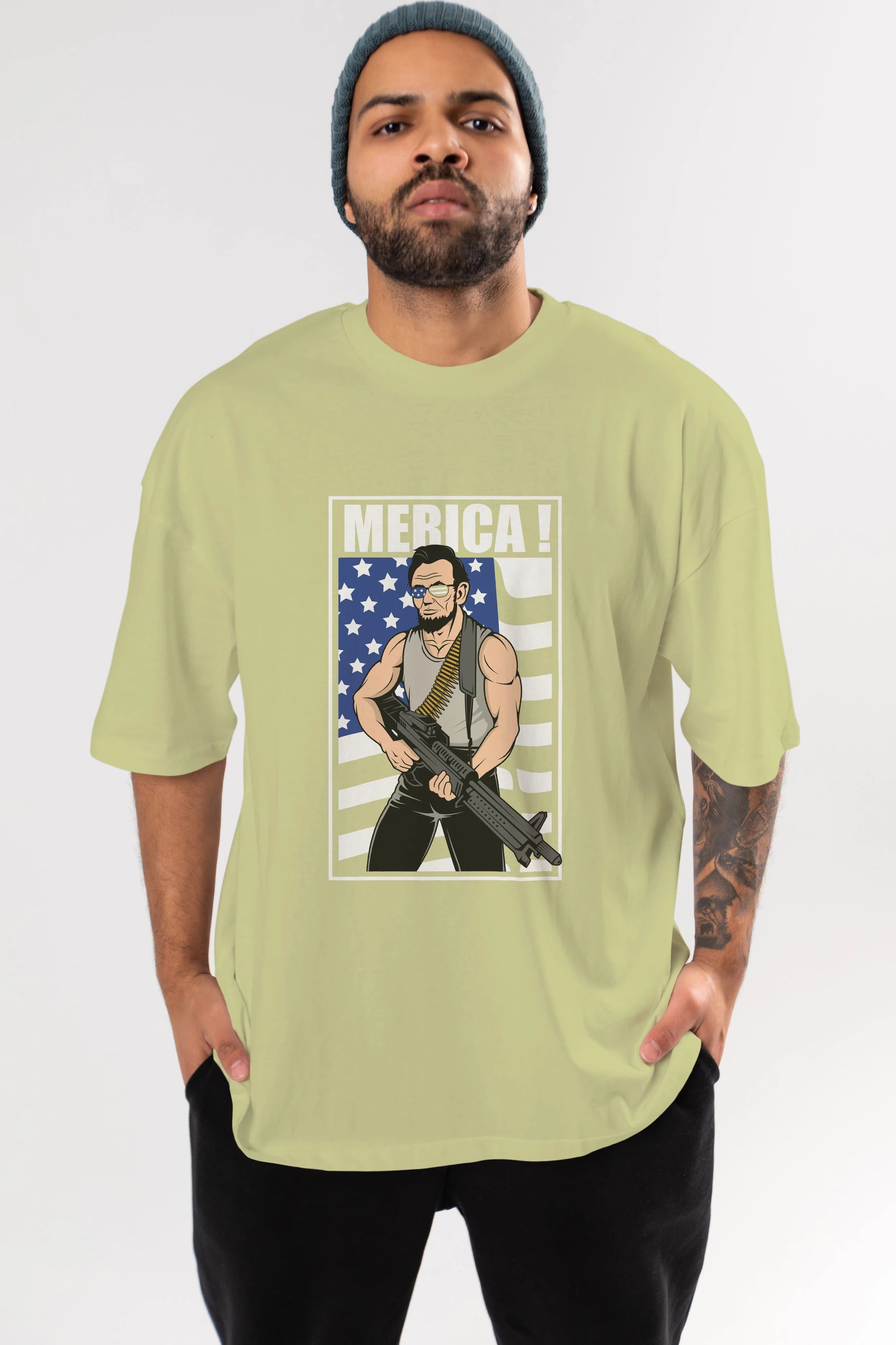 Lincoln Rambo Ön Baskılı Oversize t-shirt Erkek Kadın Unisex %100 Pamuk tişort