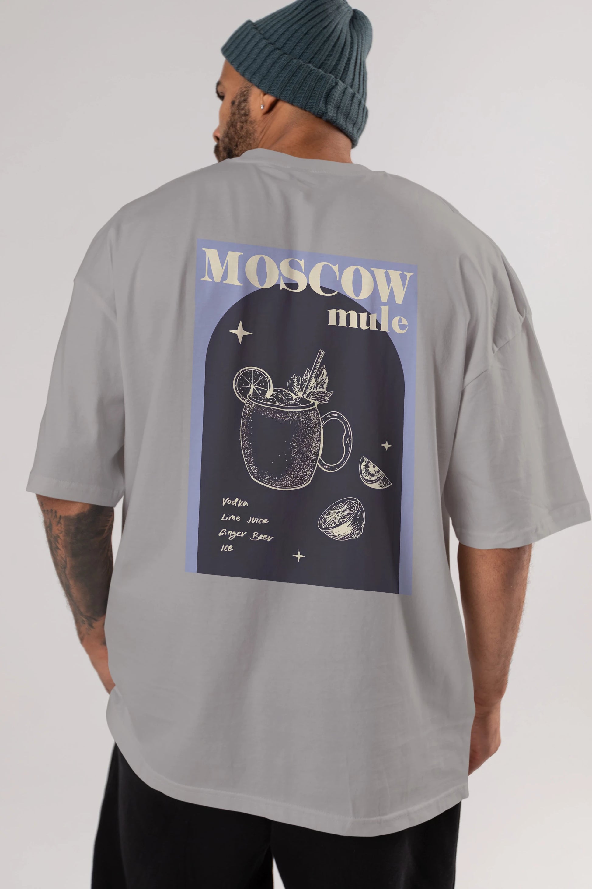 Moscow Mule Arka Baskılı Oversize t-shirt Erkek Kadın Unisex %100 Pamuk Bisiklet Yaka tişort