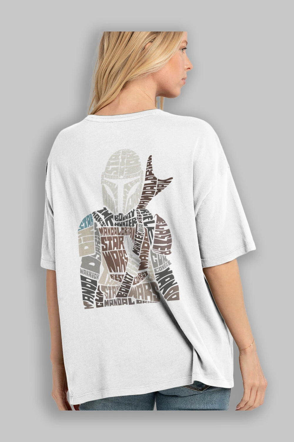 Mandalorian Arka Baskılı Oversize t-shirt %100 pamuk Erkek Kadın Unisex