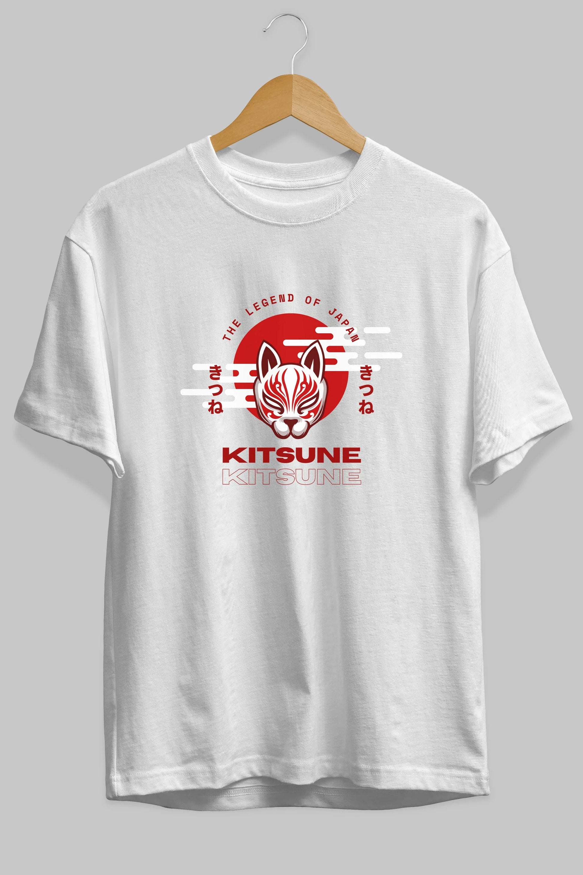 Kitsune Mask Ön Baskılı Oversize t-shirt Erkek Kadın Unisex
