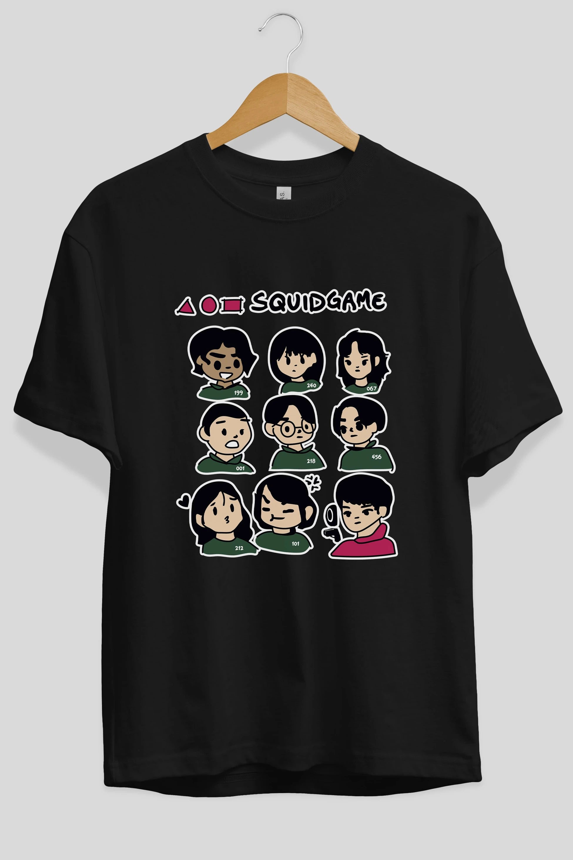 Squid Game (3) Ön Baskılı Oversize t-shirt Erkek Kadın Unisex %100 Pamuk Bisiklet Yaka tişort